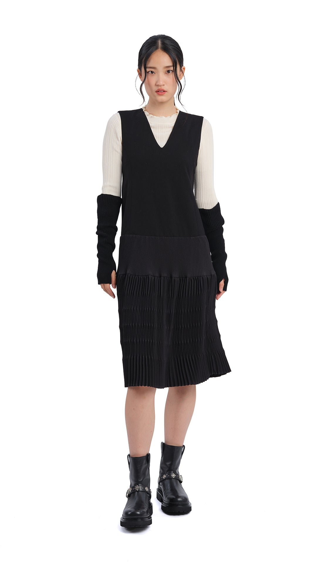 Elegant Olive Green Pleated Midi Dress for Women - Perfect for Office, Party & Special Occasions