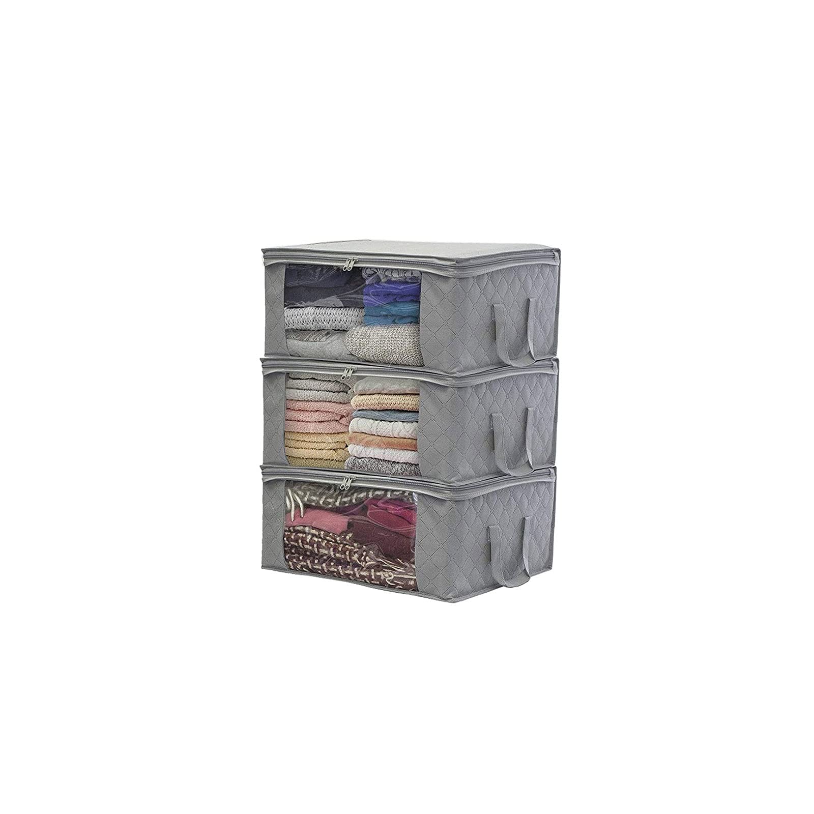 3-Piece Non-Woven Foldable Storage Box Set - Space Saving Clothes Organizer for Home, Quilt & Blanket Storage Bag Holder (Gray) - Perfect for Closet, Bedroom & Seasonal Storage Organization