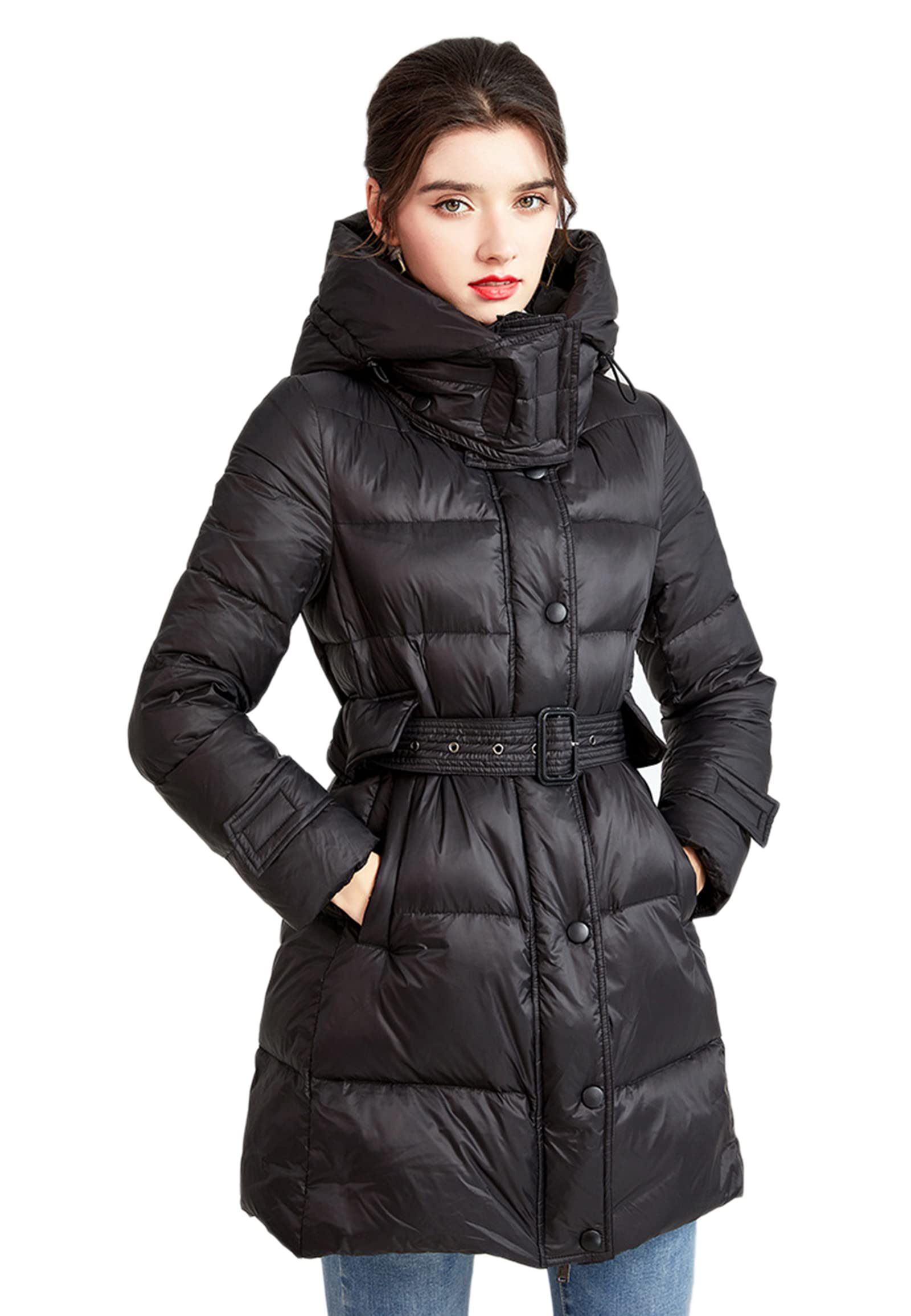 32 Degrees Women's Lightweight Hooded Down Jacket - White Duck Down Waterproof Puffer Parka for Winter, Hiking & Outdoor Activities