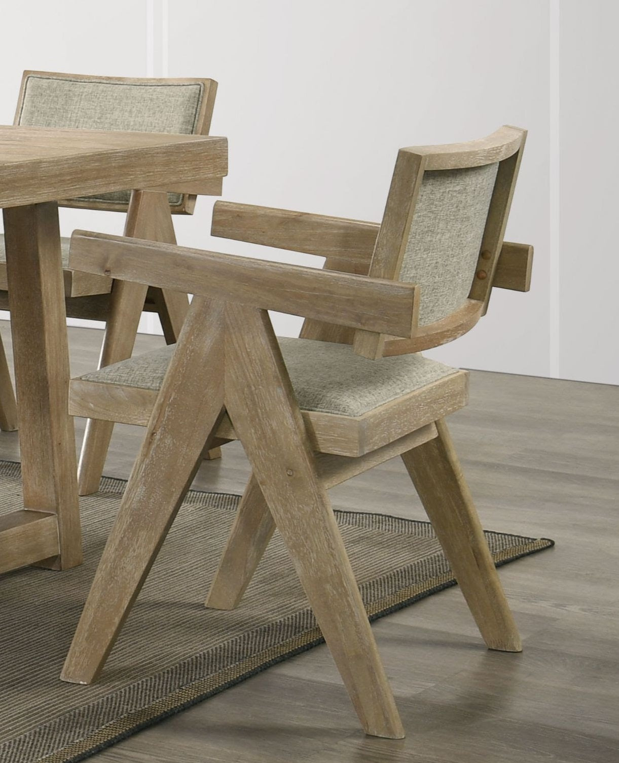 Modern 2-Piece Dining Arm Chairs Set - Oak Veneer & Fabric Upholstered Chairs with Plank Arms - Perfect for Dining Room, Kitchen, Breakfast Nook & Small Space Decor