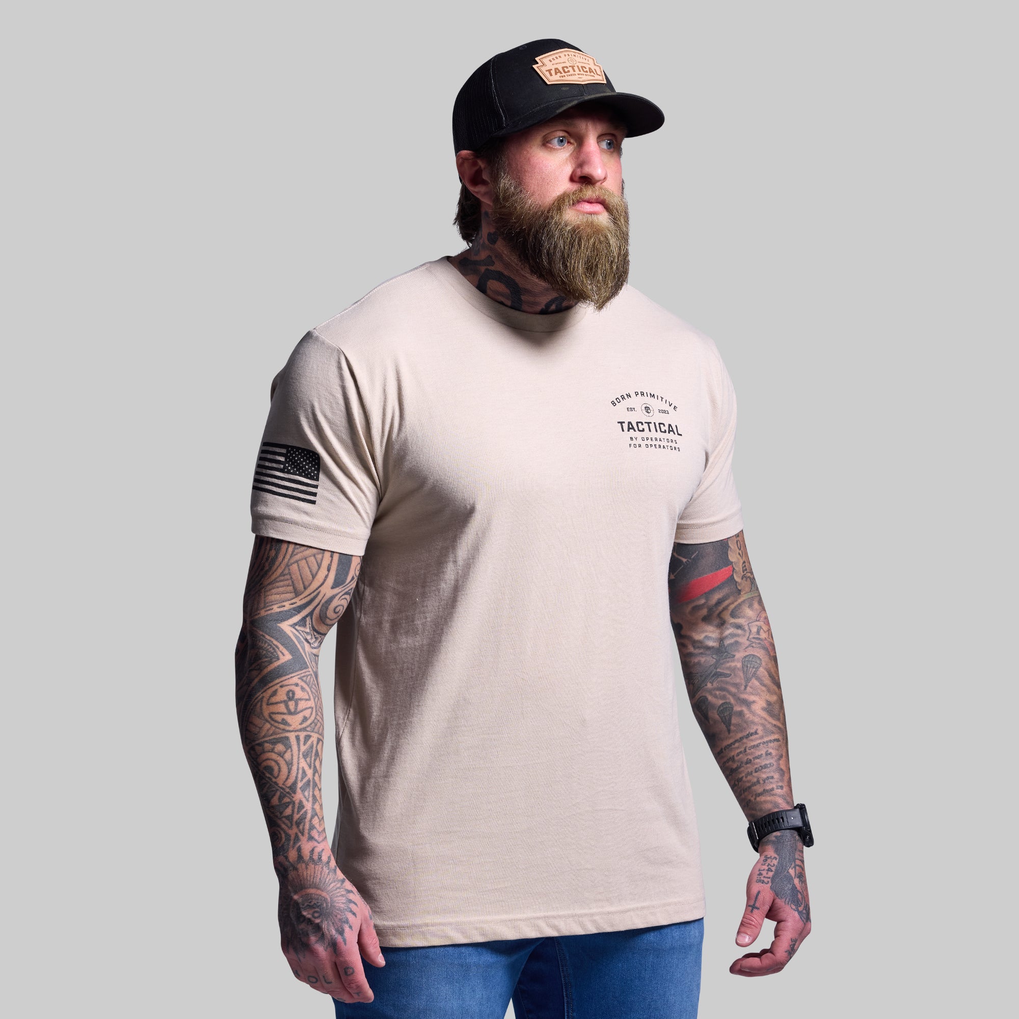 Tactical Operator T-Shirt for Men - Tan Military Tee - Durable & Comfortable for Outdoor, Hiking & Tactical Training