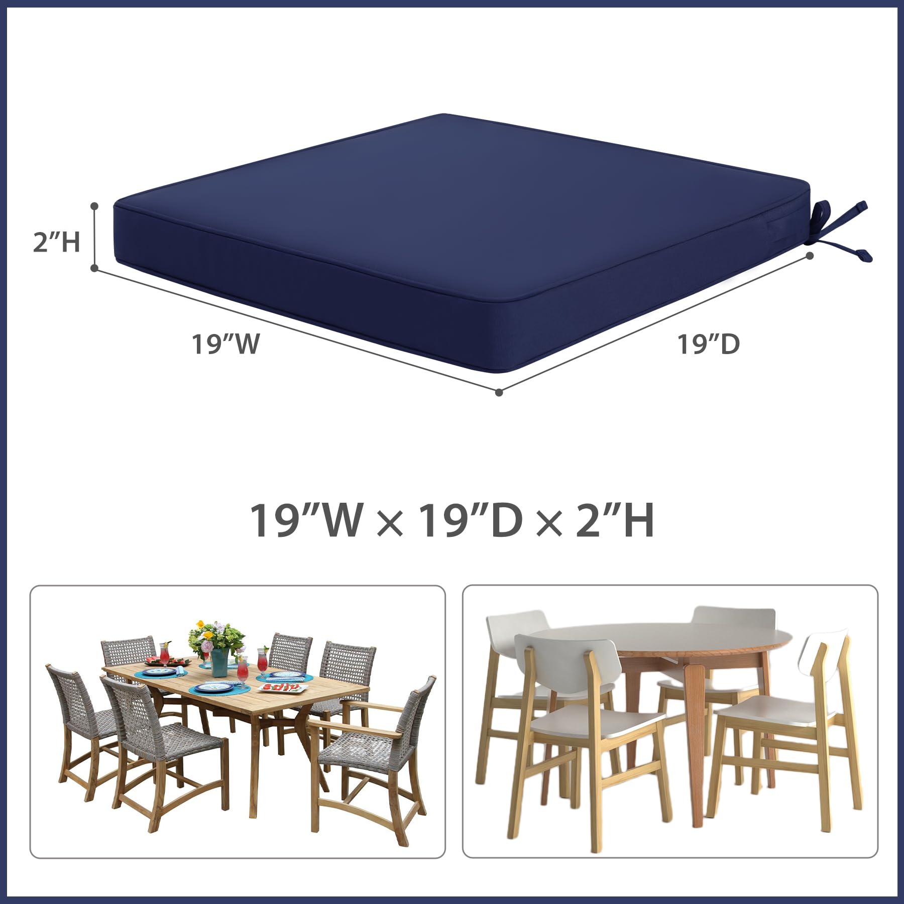 Favoyard 19x19 Inch Outdoor Chair Cushions Set of 4 - Waterproof Patio Furniture Cushions with Hidden Zipper & Straps, Fade Resistant for 3 Years - Perfect for Dining Chairs, Garden Seating, Poolside Lounging and Backyard Relaxation