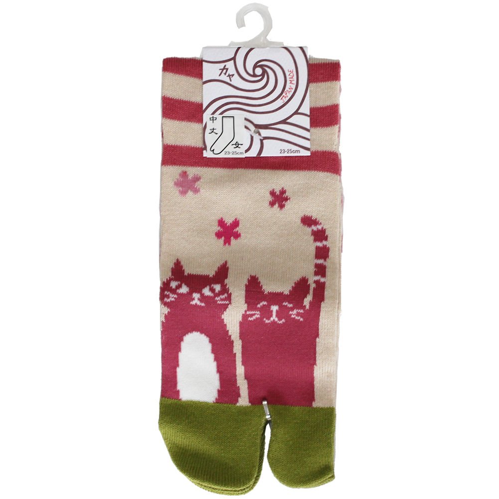 Kaya Women's Cat & Cherry Blossoms Pattern Japanese Tabi Socks - Split-Toe Comfort for Cosplay, Anime Conventions & Traditional Outfits
