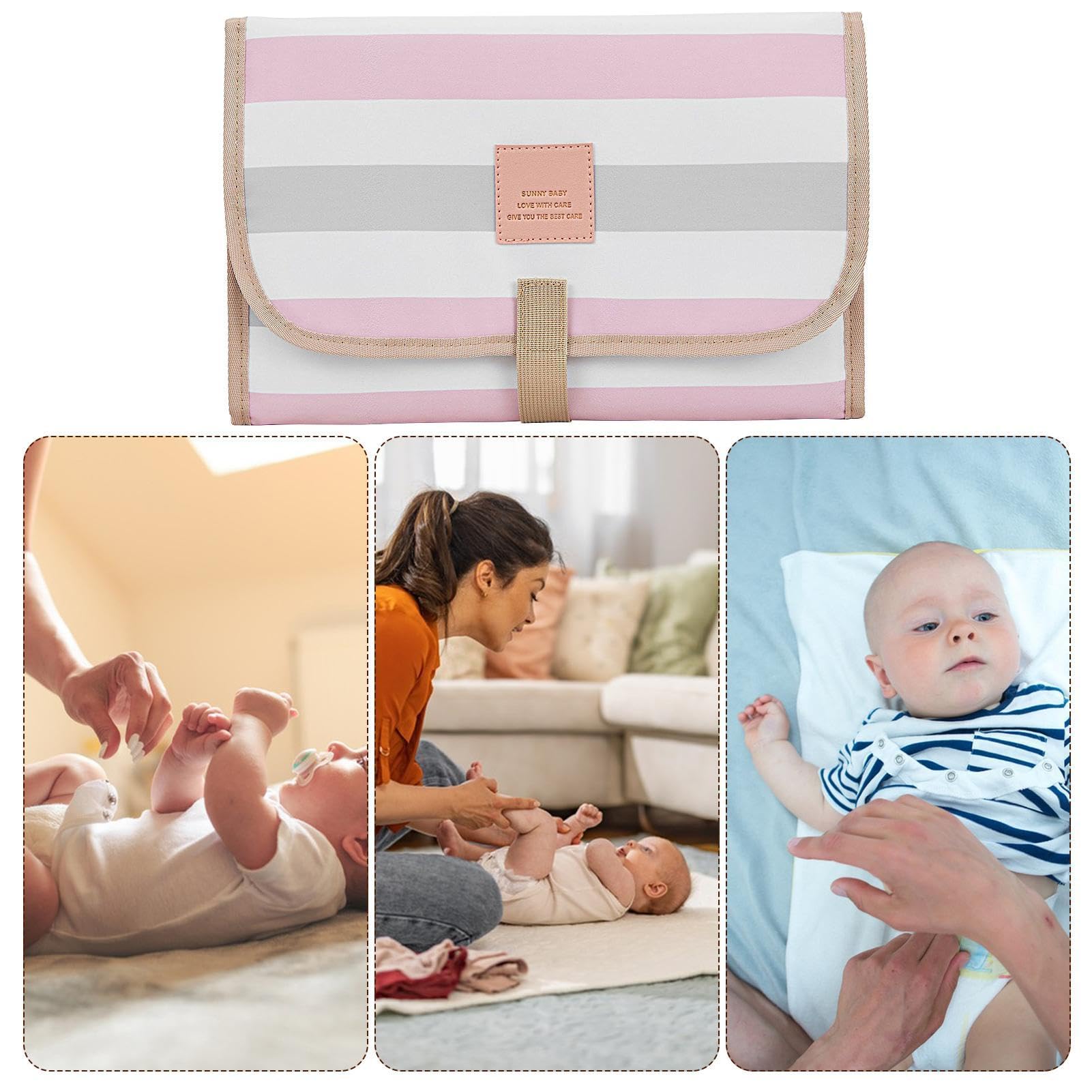 Portable Baby Changing Pad - Foldable, Washable & Waterproof Travel Changing Mat for Infants - Lightweight & Comfortable for Parents - Classic Stripes Design - Perfect for Diaper Changes at Home, On-the-Go & Travel
