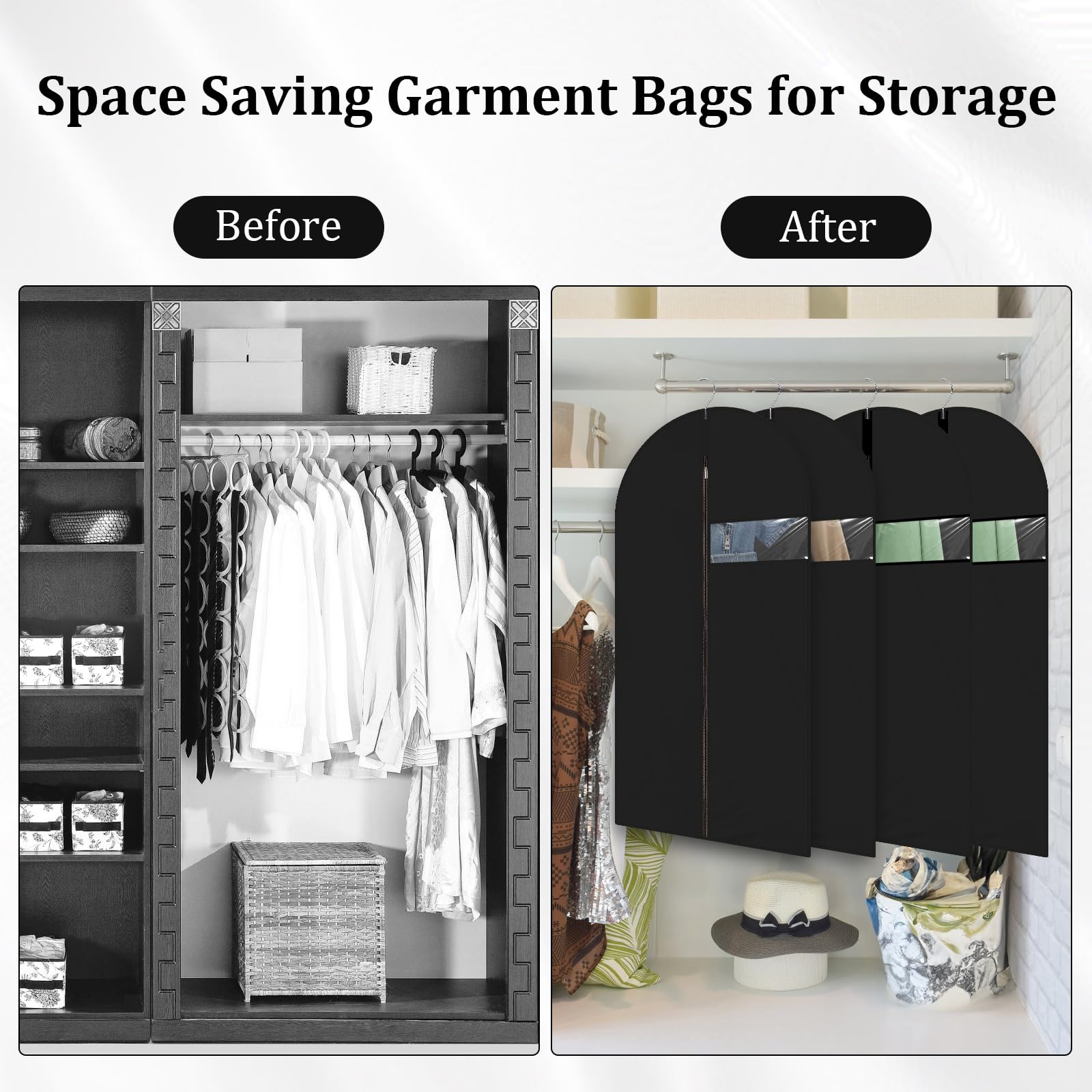 Black PEVA Lightweight Garment Bag for Hanging Clothes - Breathable Wardrobe Cover for Dance Costumes, Wedding Gowns & Winter Coats - Perfect for Shirts, Jackets & Closet Storage (24 x 47 Inches) - Ideal for Travel, Dry Cleaning & Seasonal Clothing Protection