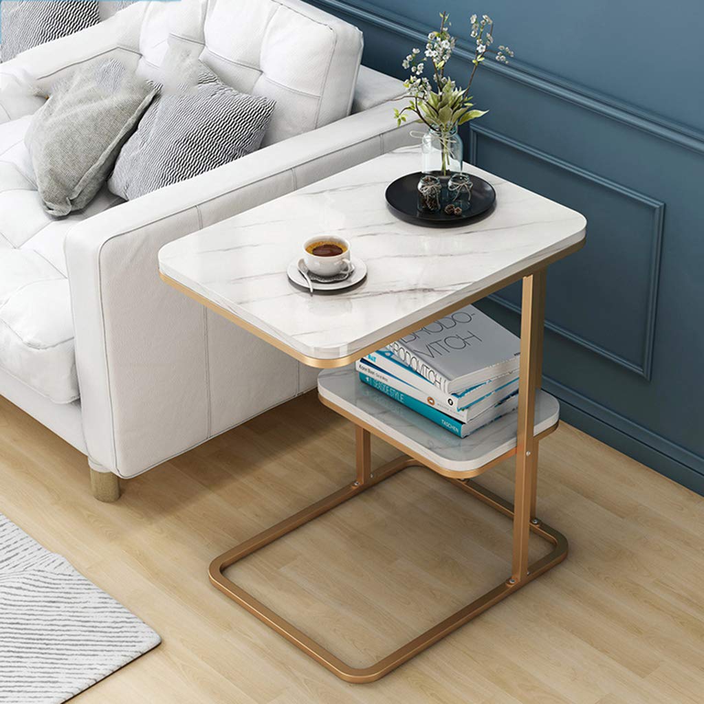 Nordic Small End Table - Marble Top Coffee Table for Living Room & Bedroom, 50x30x58cm