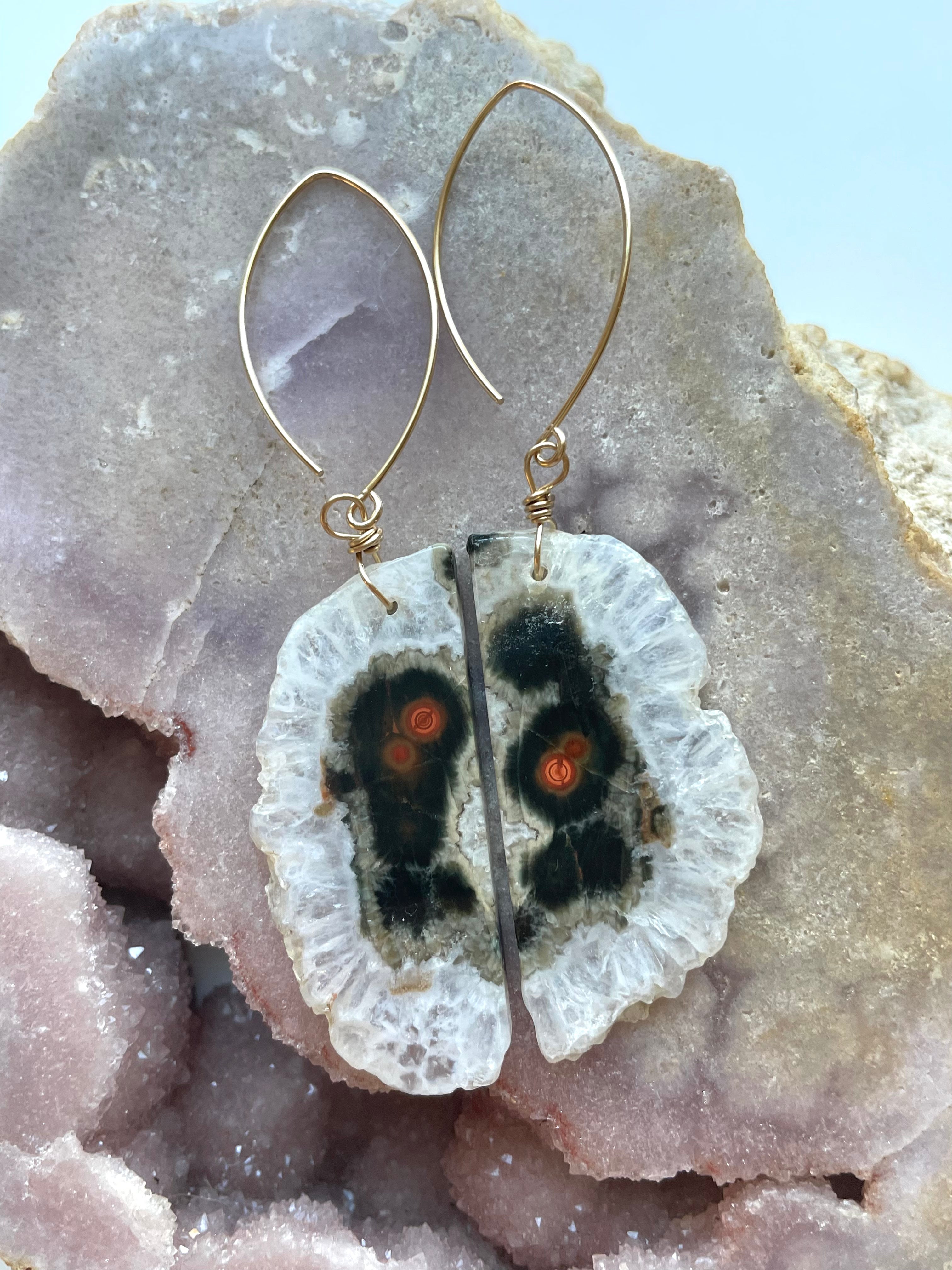 Gold Ocean Jasper Dangle Drop Crystal Earrings for Women - Natural Stone Boho Jewelry for Everyday Wear & Special Occasions