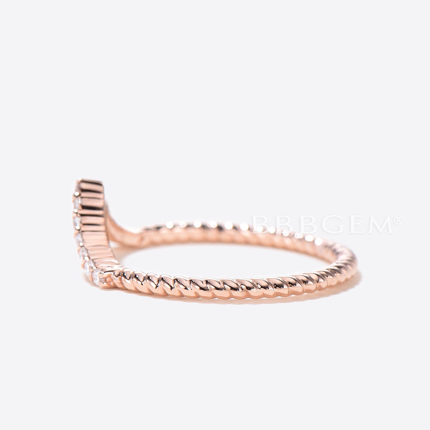 V-Curved Diamond Wedding Ring – Twisted Half Eternity Matching Band for Women | Elegant Bridal Jewelry, Anniversary Gift & Engagement Ring Set