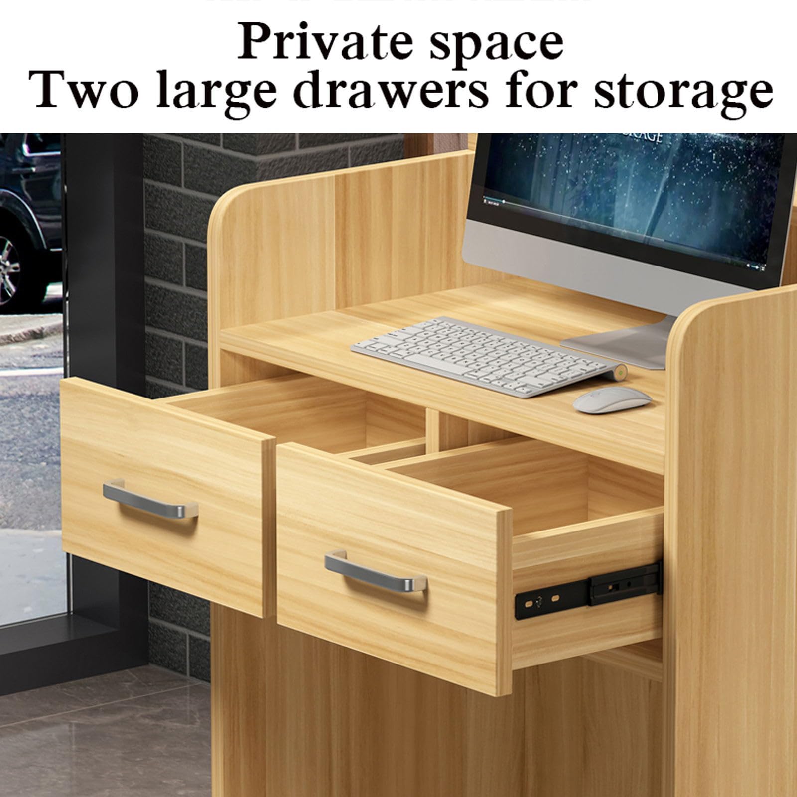 Modern LED Reception Desk with Lockable Drawer - Elegant Checkout Counter for Office, Retail Store & Beauty Salon - Durable Front Desk Table for Lobby, Hotel & Clinic Reception Areas