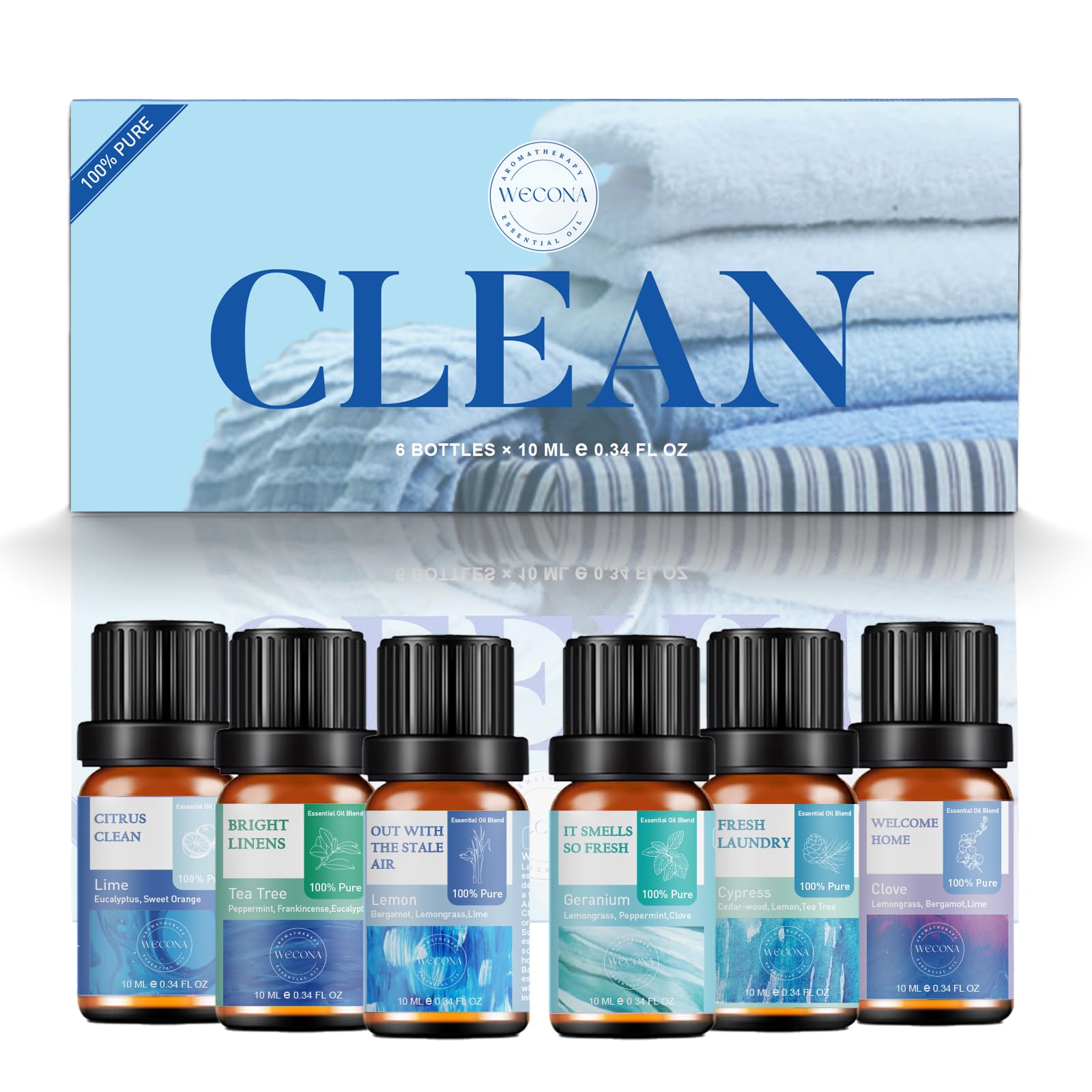 100% Pure Essential Oils for Laundry, Diffusers & Aromatherapy - 6x10ml Set (Clean Scent) - Perfect for Soap Making, Candles, Humidifiers & Dryer Balls - Refresh Your Home, Clothes & DIY Projects