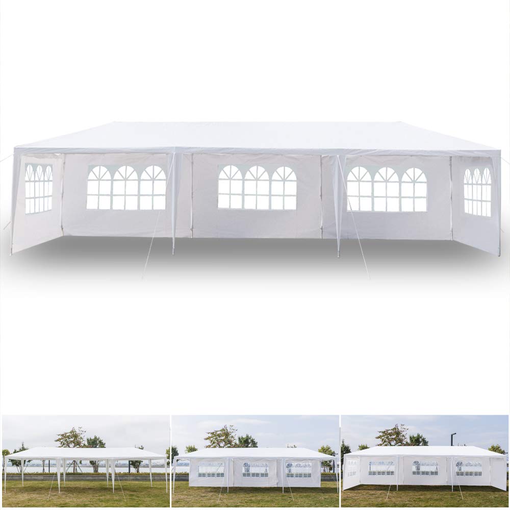 10' x 30' White Waterproof Outdoor Canopy Tent - Wedding Gazebo & Party Shelter with 5 Removable Sidewalls & Brighter Windows - Perfect for Backyard Events, Farmers Markets, Camping & Outdoor Gatherings