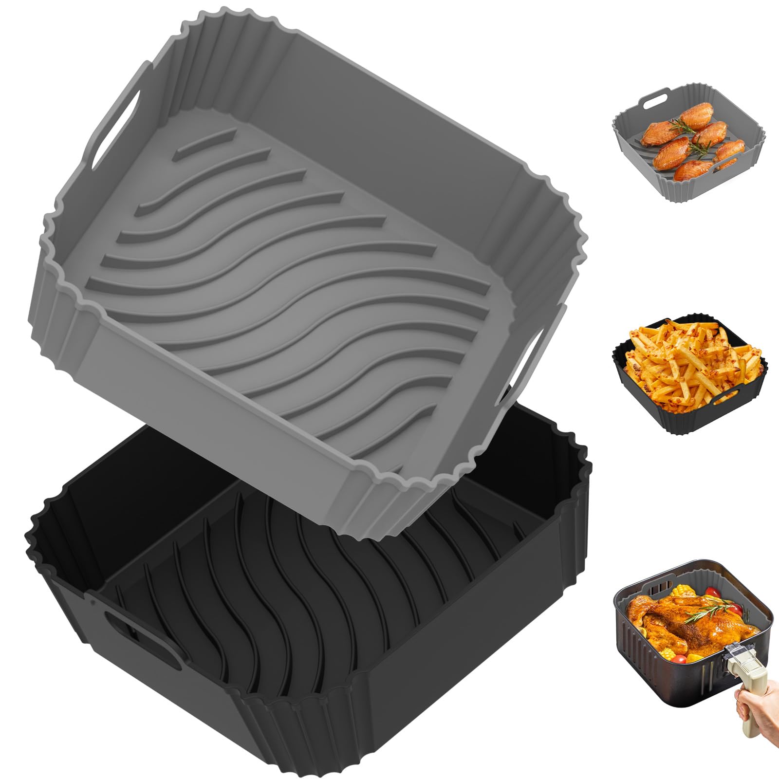 Redfly 2 Pack Reusable Square Silicone Air Fryer Liners for 4-5.5QT & 5-8.5QT Air Fryers - Non-Stick Baking Accessories Replacement for Parchment Paper - Perfect for Roasting, Frying & Healthy Cooking