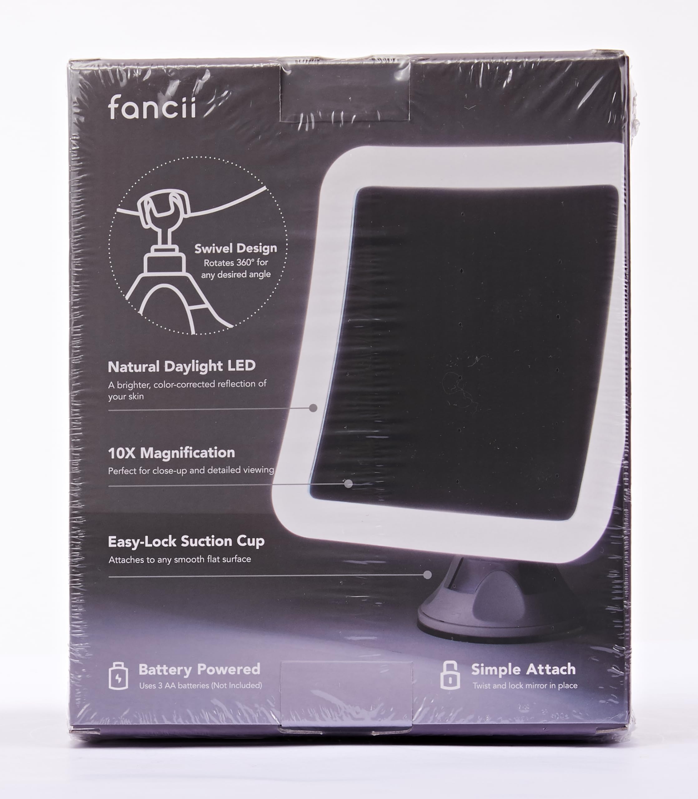 Fancii 10X Magnifying Makeup Mirror with LED Lights - Daylight Vanity Mirror, Cordless, 360° Rotation, 6.5