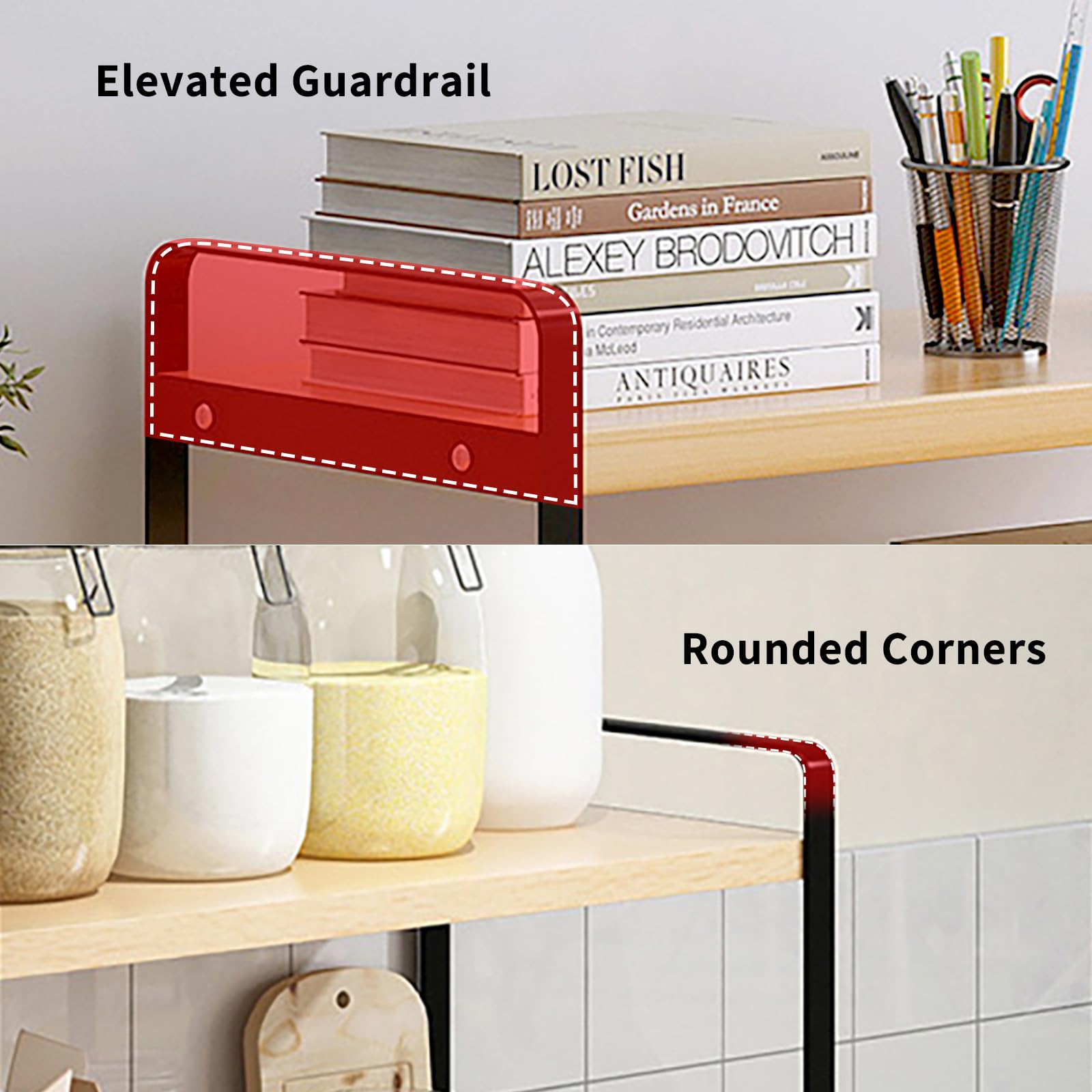 2-Tier Wooden Desktop Organizer Shelf - Black Frame Storage Shelf for Office, Kitchen, Bedroom & Bathroom | Space-Saving Bookshelf & Display Organizer for Home & Workspace Decor