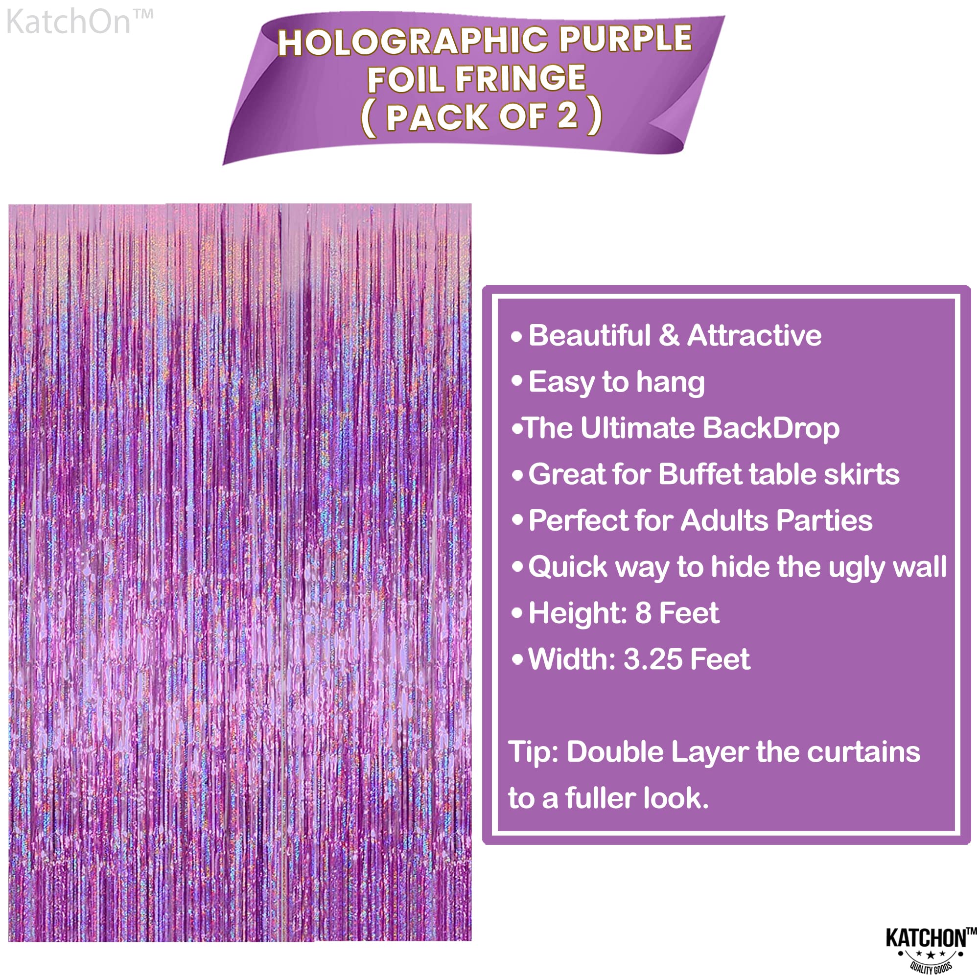 KatchOn Iridescent Purple Fringe Curtain - 8x3.25 Feet, Pack of 2 | Purple Streamers for Mermaid Birthday Party Decor | Valentine's Day & Wedding Decorations | Perfect for Baby Showers, Bridal Showers, and Home Decor