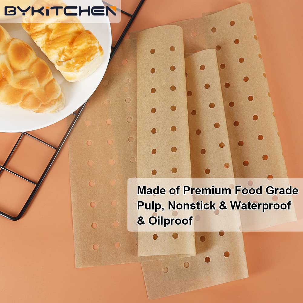 BYKITCHEN 9x11 Inch Unbleached Air Fryer Oven Parchment Paper Liners - 100 Pack | Compatible with Cuisinart, Breville, Emeril Lagasse Toaster Ovens | Non-Stick Baking Sheets for Healthy Cooking, Roasting & Reheating Food