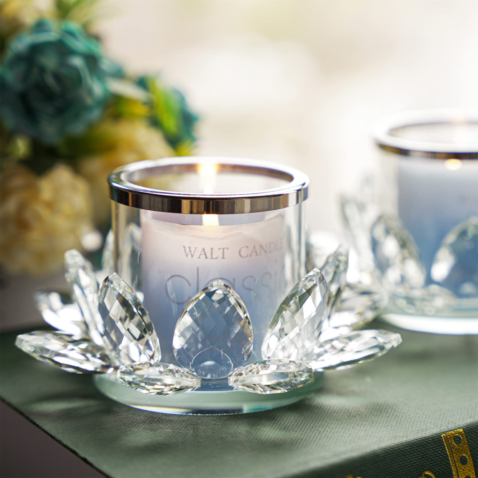 Clear Lotus Hurricane Candle Holder - Set of 2 Elegant Flower Tealight Holders for Home Decor, Wedding Centerpieces & Meditation Spaces