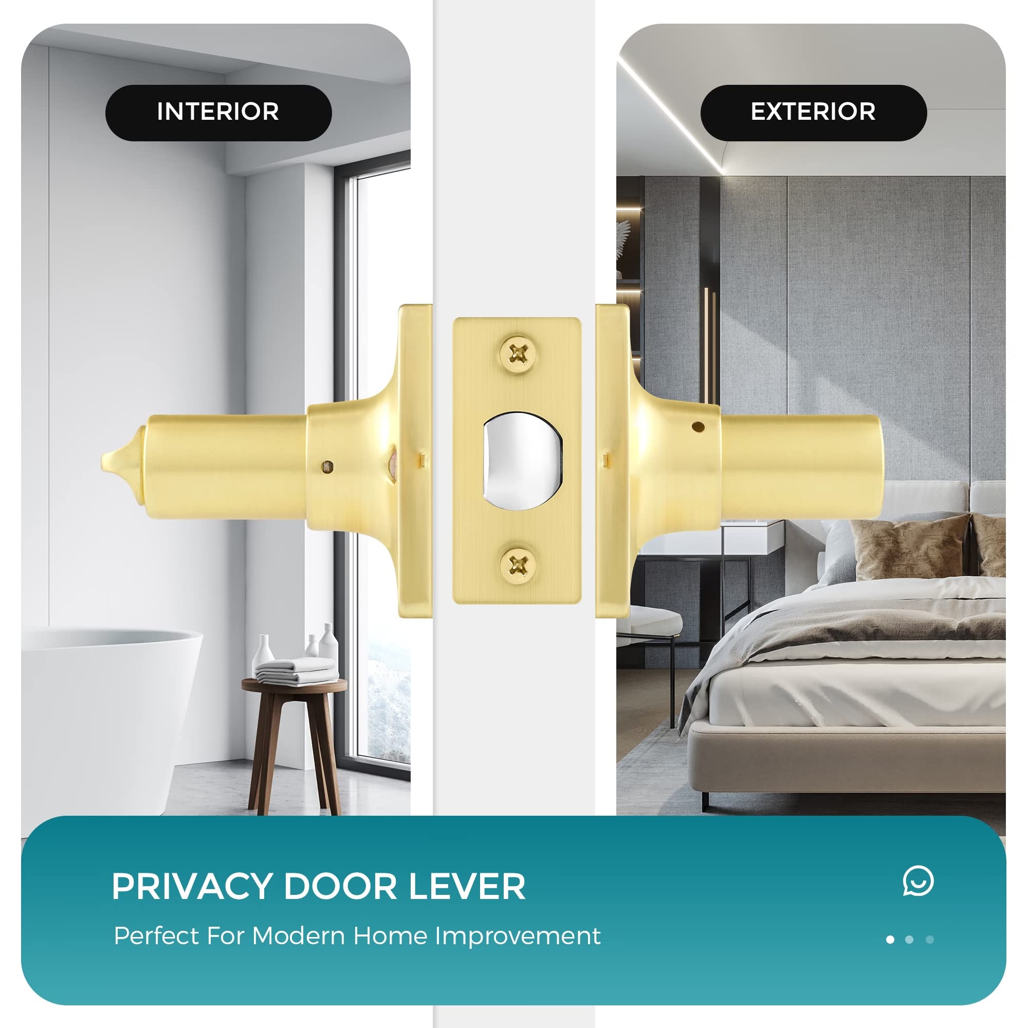 10-Pack Gold Square Privacy Door Handles - Reversible for Bedroom & Bathroom