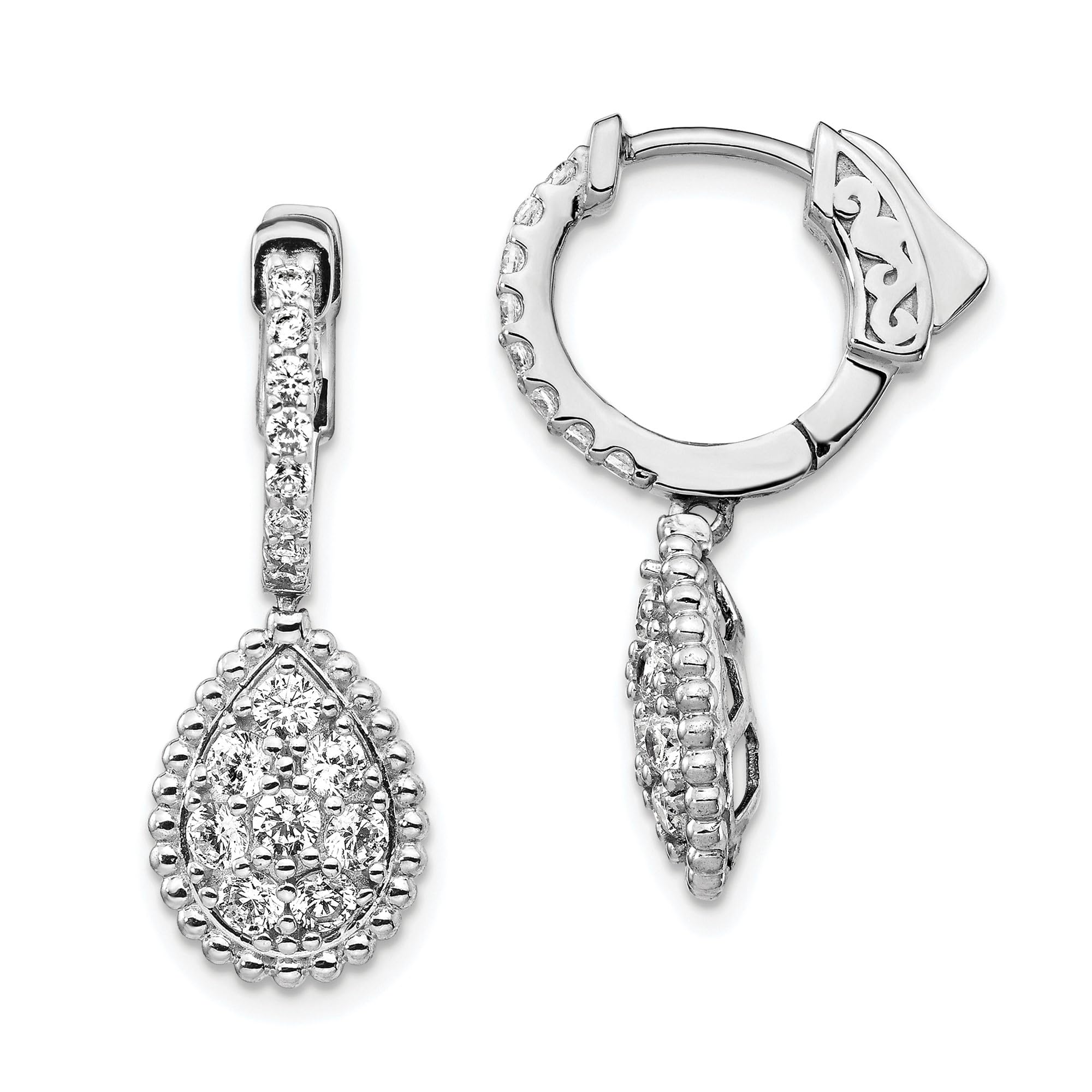 925 Sterling Silver Cubic Zirconia CZ Teardrop Hinged Hoop Drop Dangle Earrings for Women - Elegant Medium Size Hoop Earrings for Party, Wedding & Everyday Wear