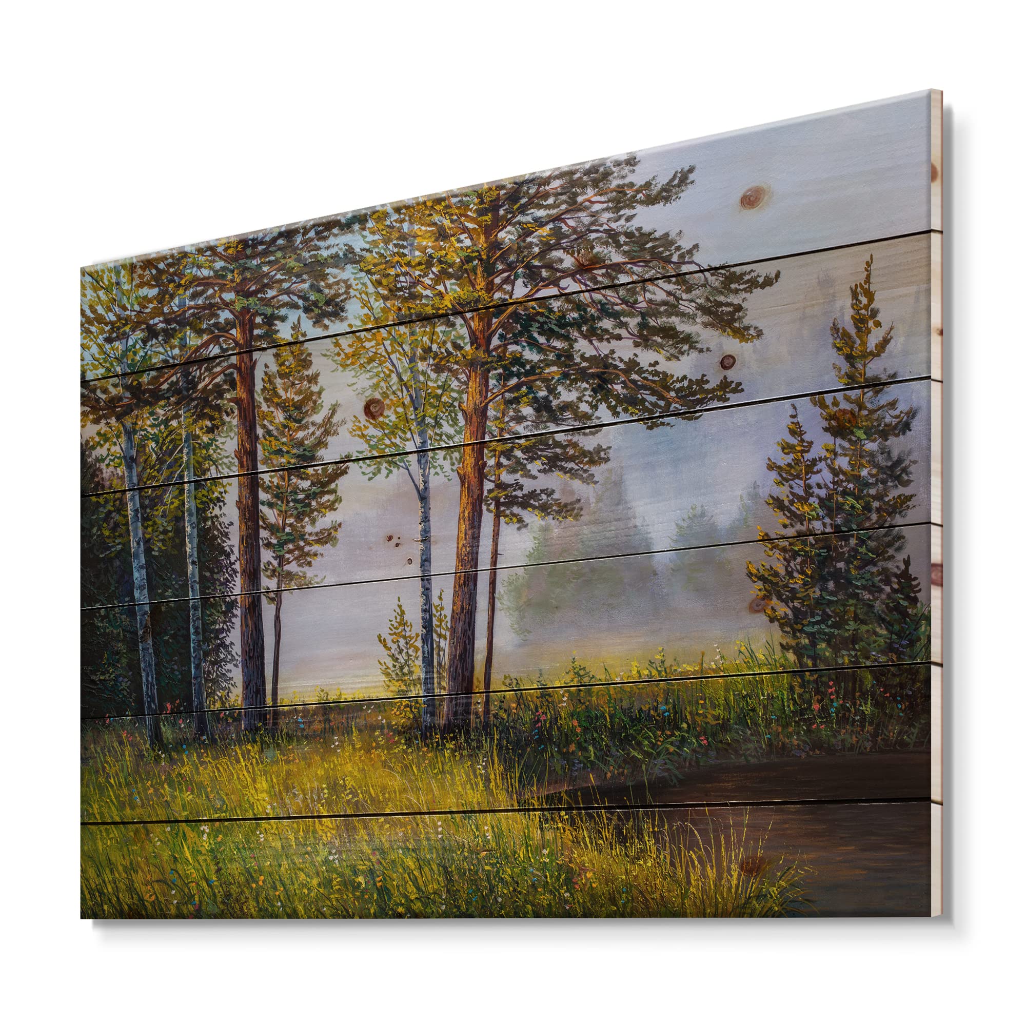 DesignQ Lake House Wood Wall Art - Pine Wood Landscape Decor for Living Room
