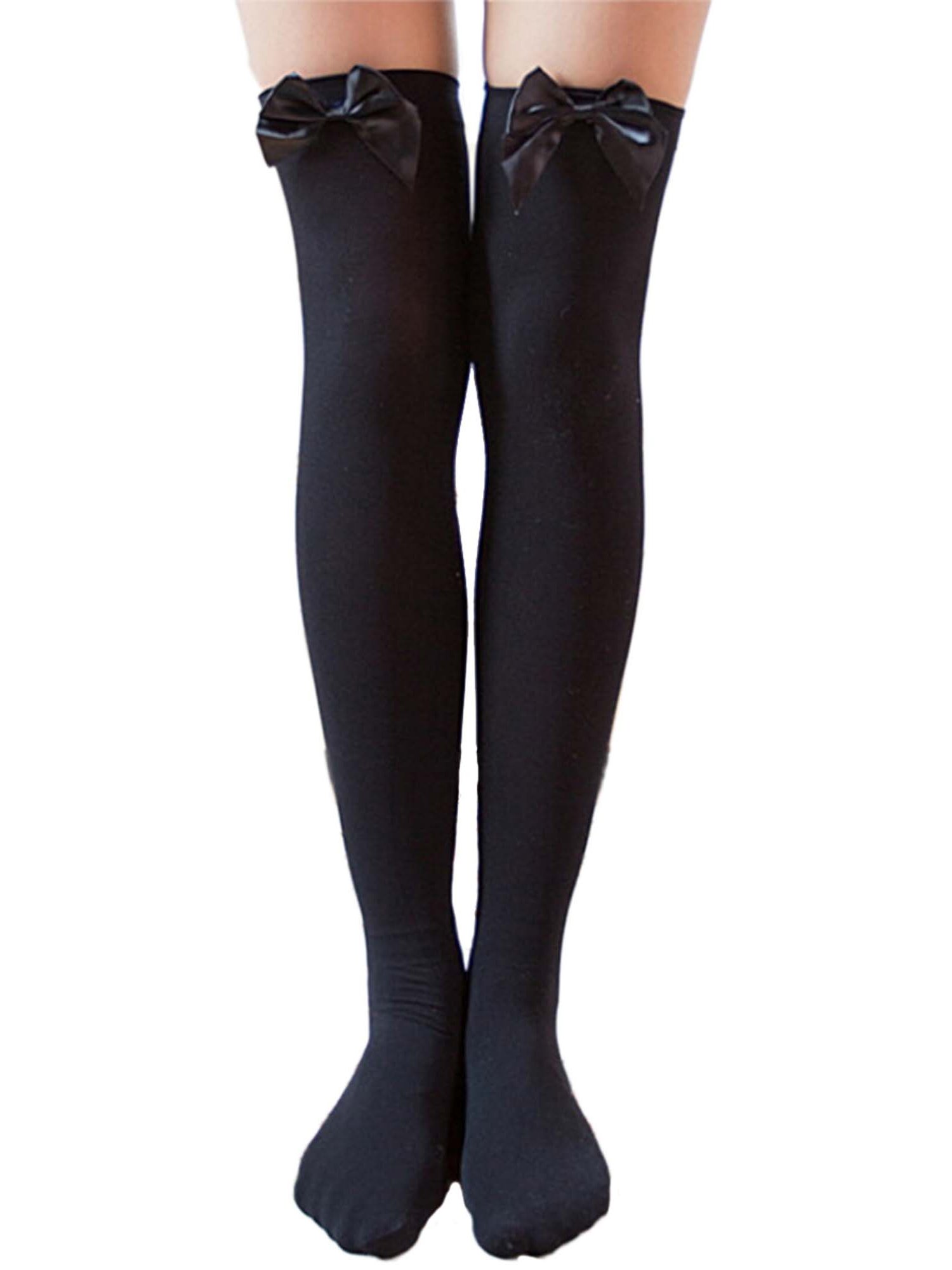 Sexy Plus Size Thigh High Stockings with Classic Bow - Opaque Hosiery for Women | Perfect for Cosplay, Date Nights & Special Occasions