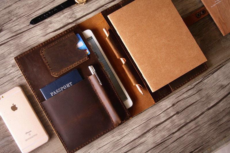 Personalized Brown Leather Notebook Portfolio - Custom Engraved Journal & Writing Pad for Business, Travel & Gifts - Premium Leather Cover with Notepad Holder
