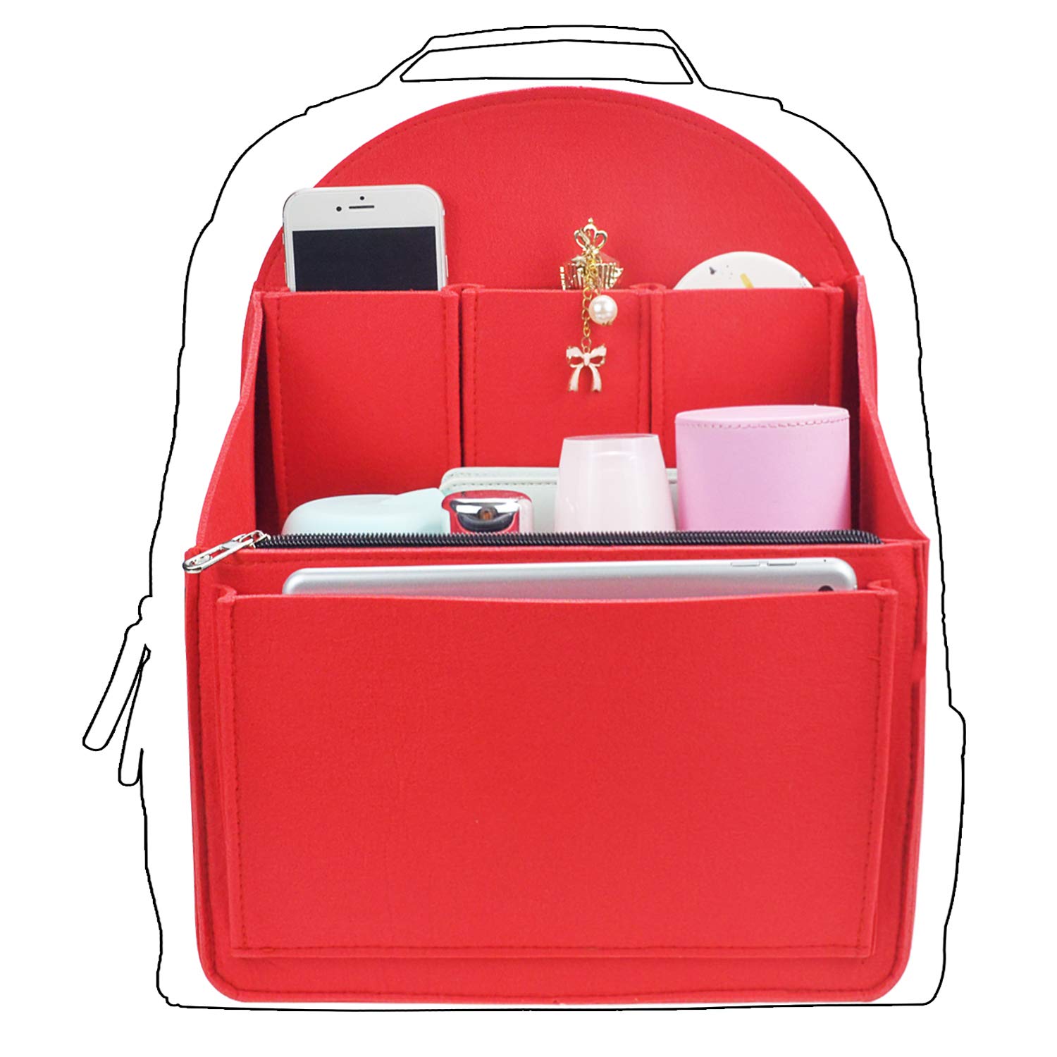 Premium Felt Backpack Organizer Insert - Large Red Purse Organizer for Men & Women - Perfect for Backpacks, Rucksacks, Handbags & Shoulder Bags - Ideal for Travel, Work & Daily Commute
