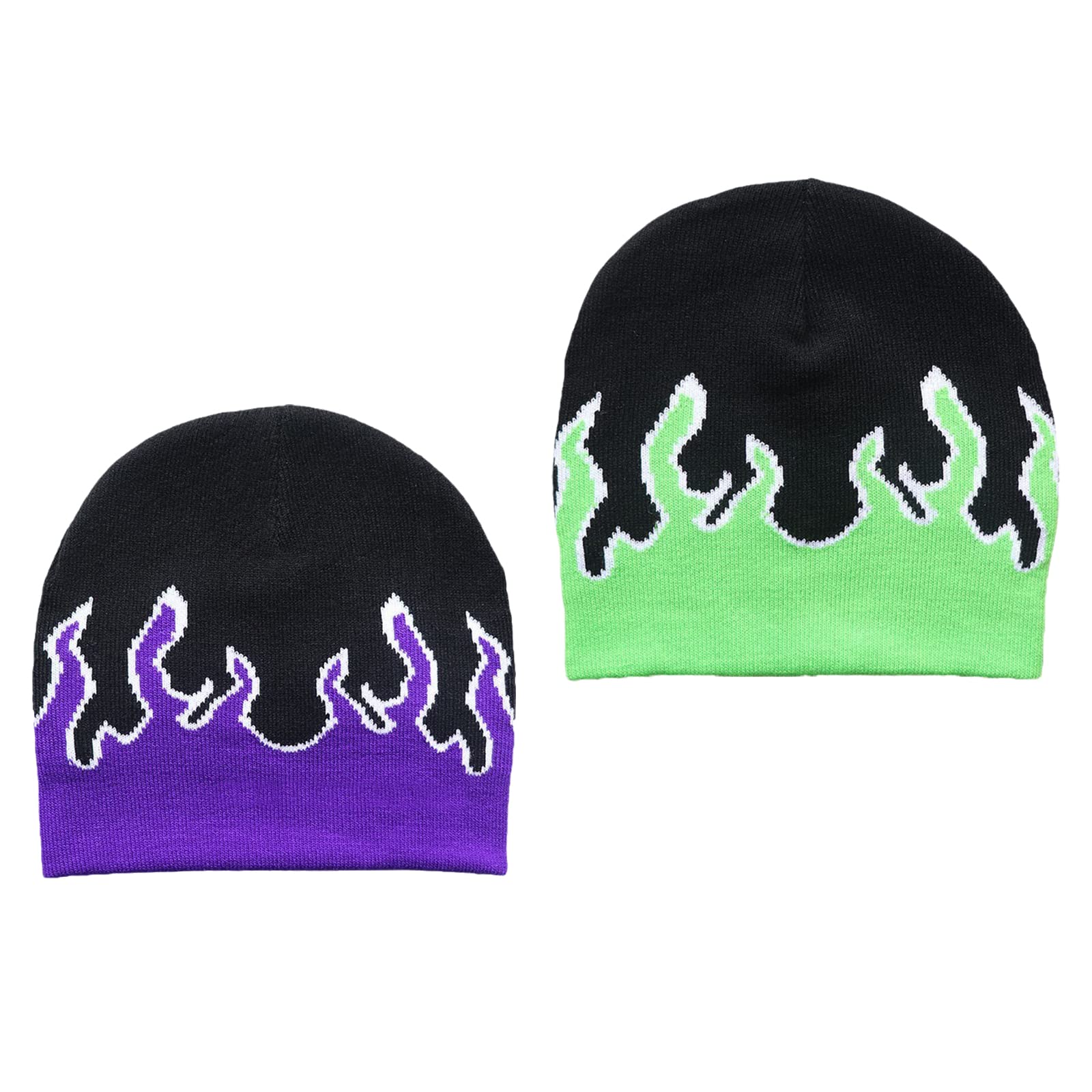 Trendy Y2K Flame Skull Beanie Hat - Slouchy Knit Skullies Cap for Men & Women - Perfect for Winter Fashion, Streetwear, and Outdoor Activities