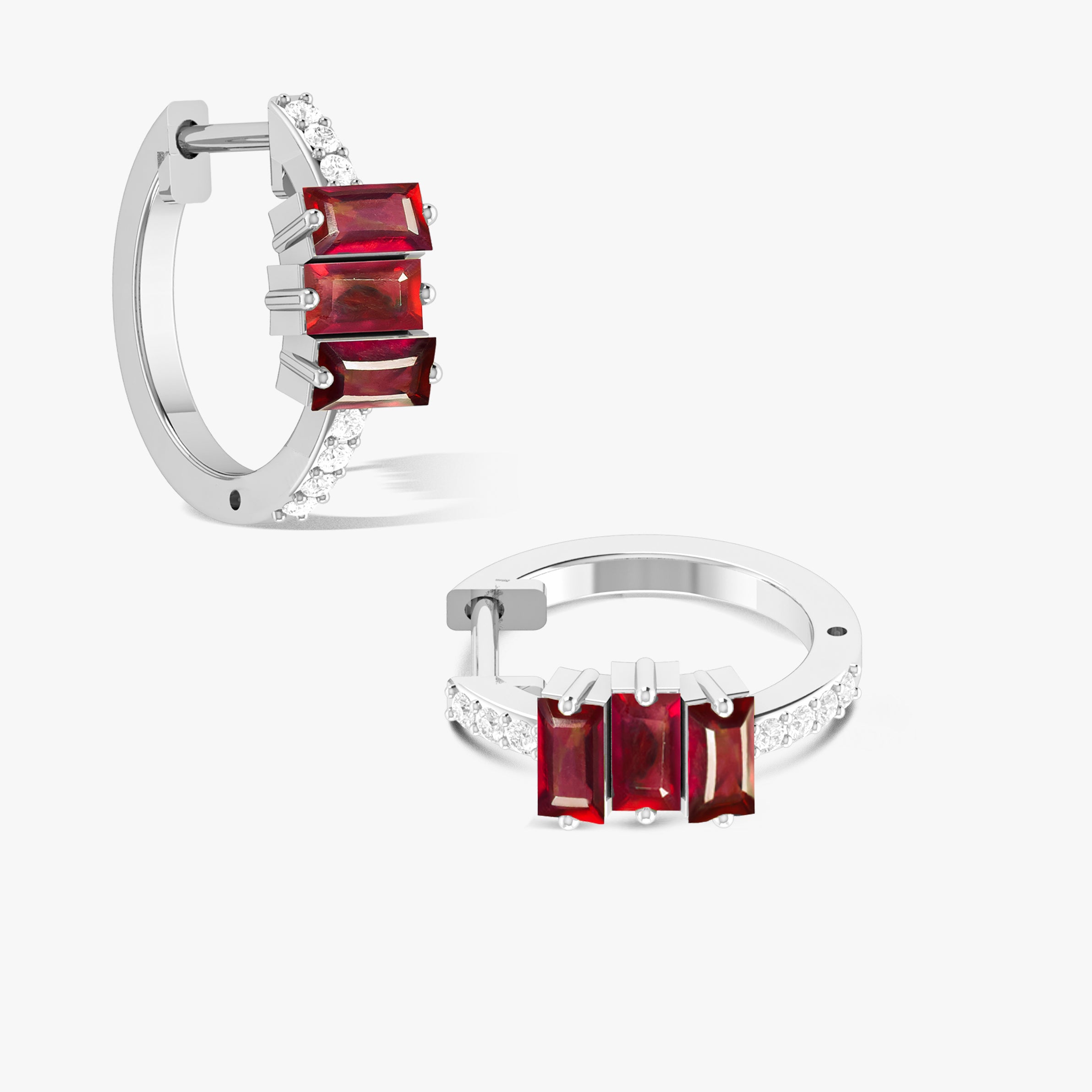 Stylish Baguette Red Ruby Hoop Earrings for Women | 14K Gold Plated Dangle Earrings | Perfect for Parties, Weddings & Evening Events