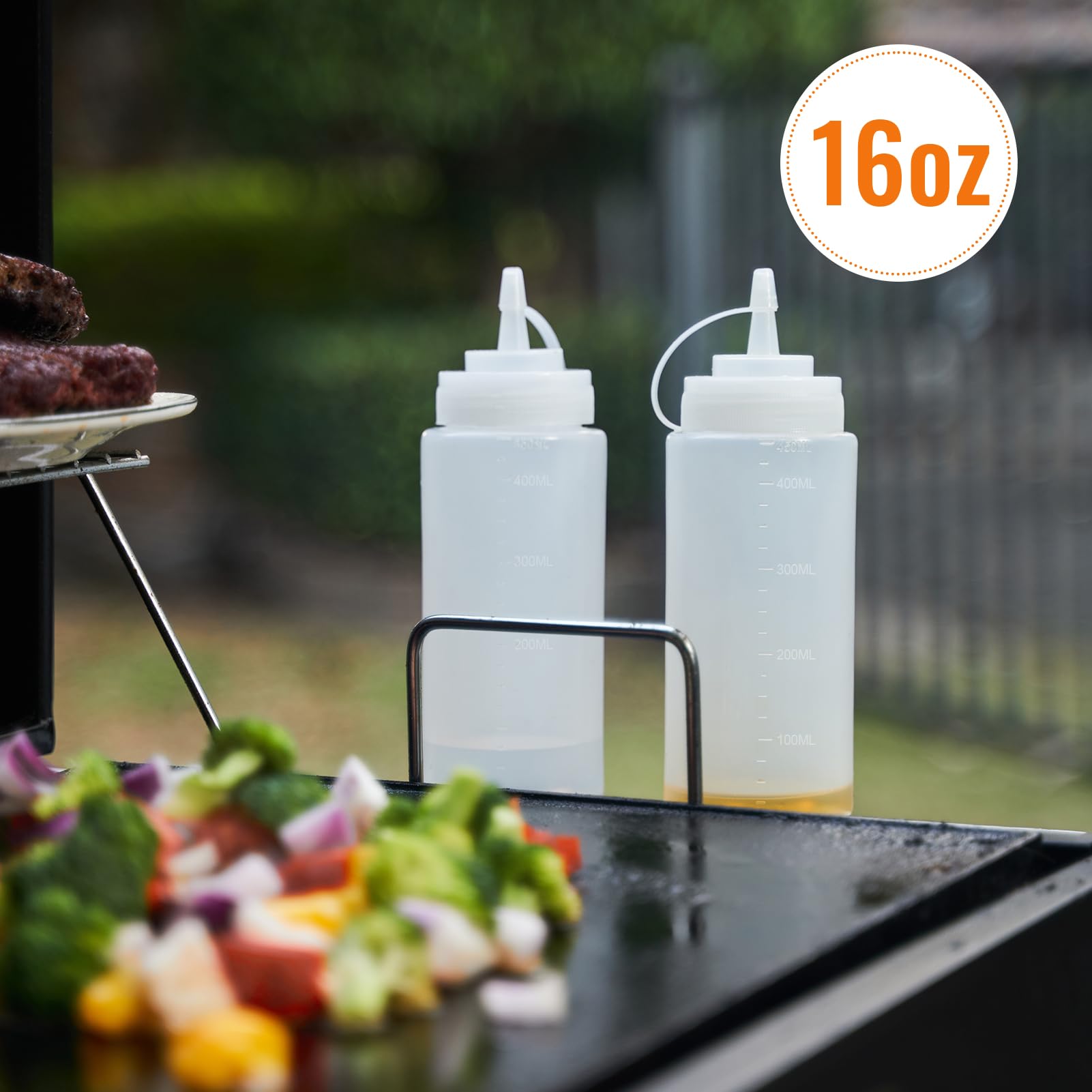 HULISEN 5-Piece Griddle Accessories Kit - Stainless Steel Spatula with Cutting Edges (6x5 Inch), 2 Squeeze Bottles, Chopper & Scraper - Essential Flat Top Grill Tools for Indoor/Outdoor Cooking - Perfect for Burgers, Pancakes & BBQ Parties