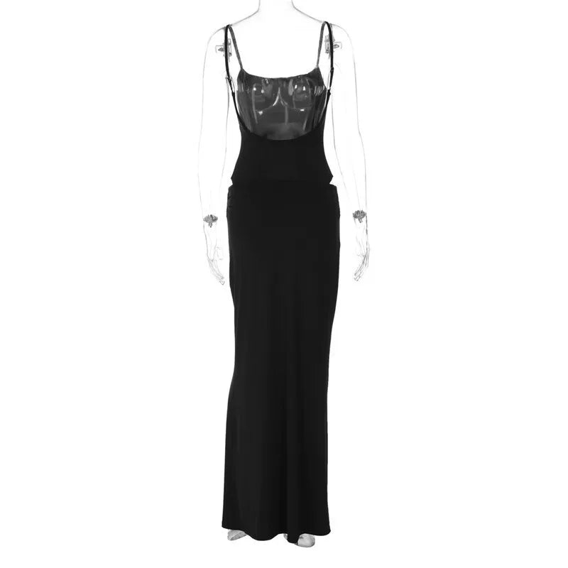 Black Sexy Dress Set for Women - Spaghetti Strap Bodysuit & Maxi Skirt Matching Outfit | Backless Slim Fit Long Skirt Set | Perfect for Date Night, Parties & Special Occasions