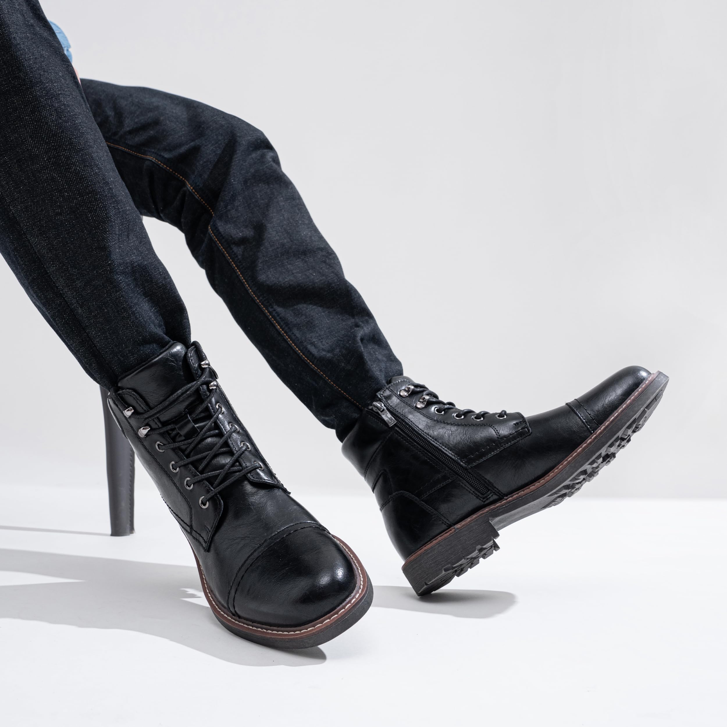 Jousen Men's Leather Retro Dress Boots - Cap Toe Formal Boots for Business & Casual Wear | Perfect for Office, Parties & Date Nights