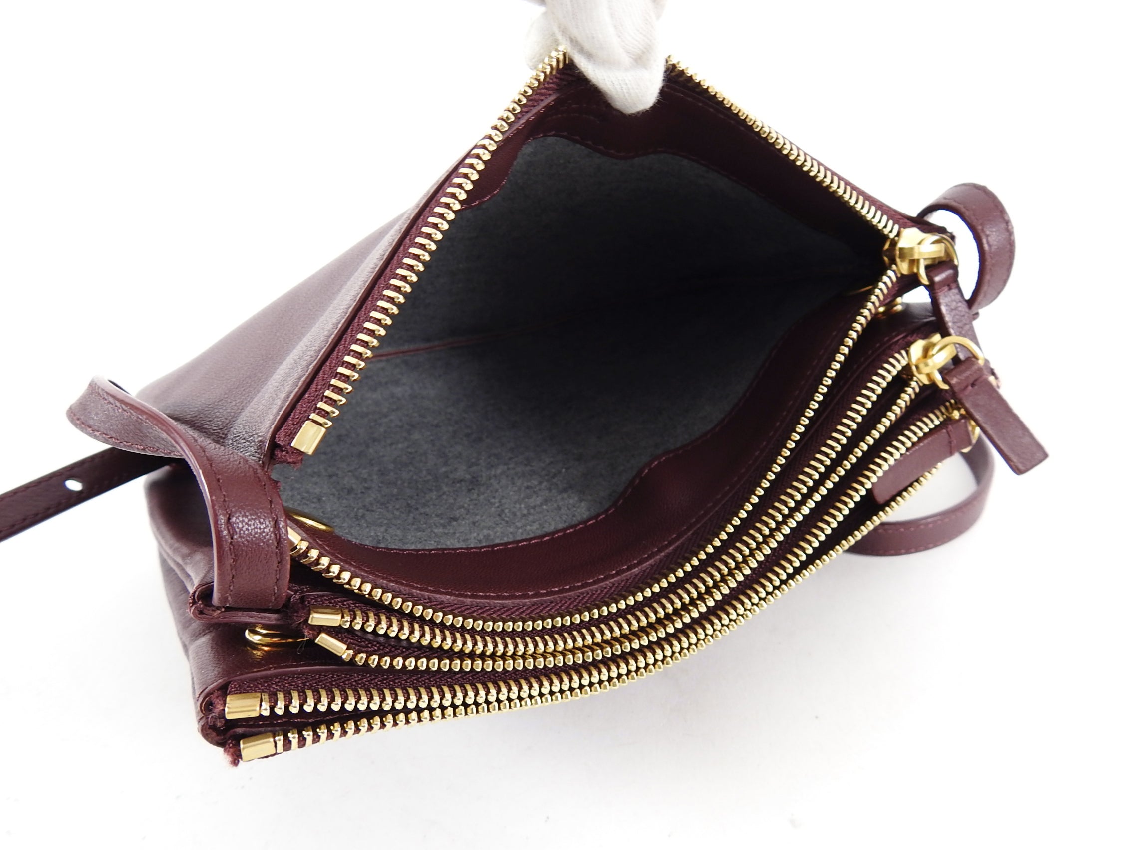 Celine Small Burgundy Leather Trio Crossbody Bag for Women | Luxury Designer Handbag | Perfect for Date Night, Travel & Everyday Use