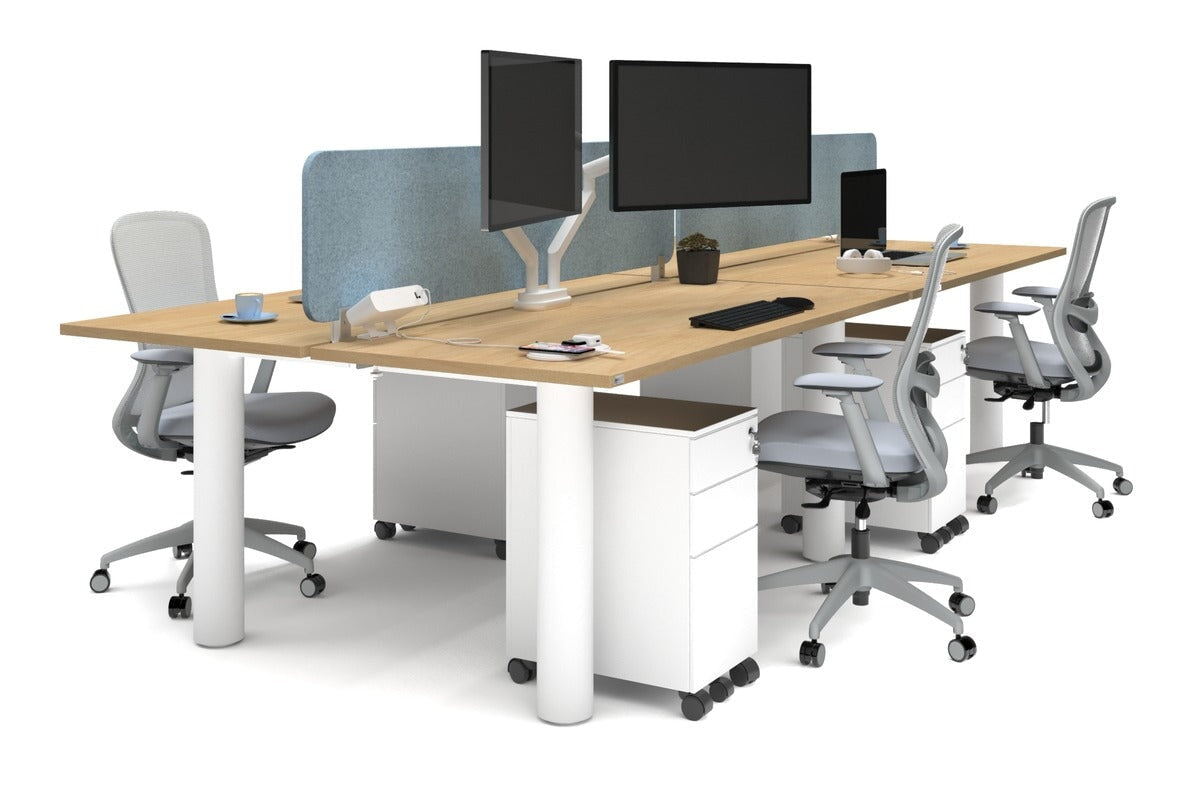 Quadro Cylinder Leg 4-Person Office Workstation Desk [1600L x 700W] - Modern Office Furniture for Team Collaboration & Productivity