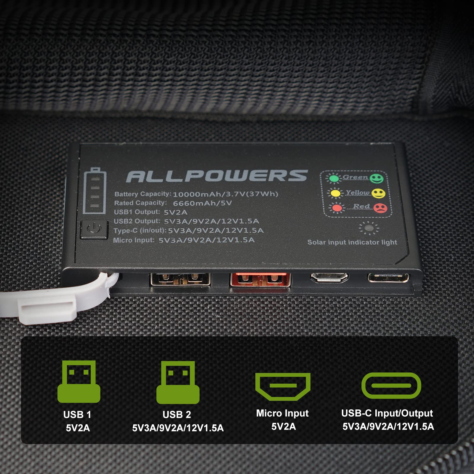 ALLPOWERS 21W Solar Charger with 10000mAh Power Bank - 3 Fast Charging Ports (USB-A/USB-C) | IP66 Waterproof Portable Solar Panel for Camping, Hiking, Outdoor Adventures | Compatible with iPhone, iPad, Samsung, Earbuds & More | Perfect for Emergency Power, Backpacking & Off-Grid Charging
