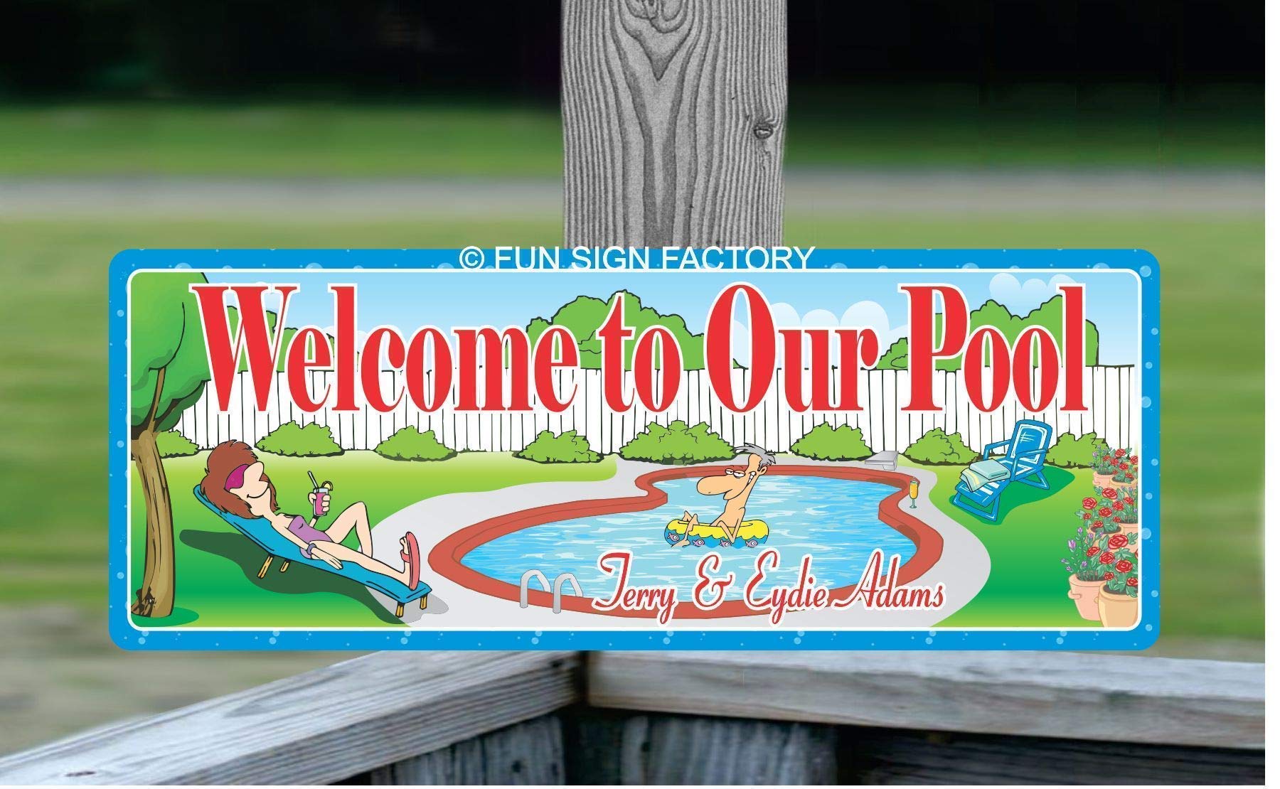 Personalized PVC Swimming Pool Welcome Sign - Custom Outdoor Pool Decor for Backyard, Patio & Garden Parties
