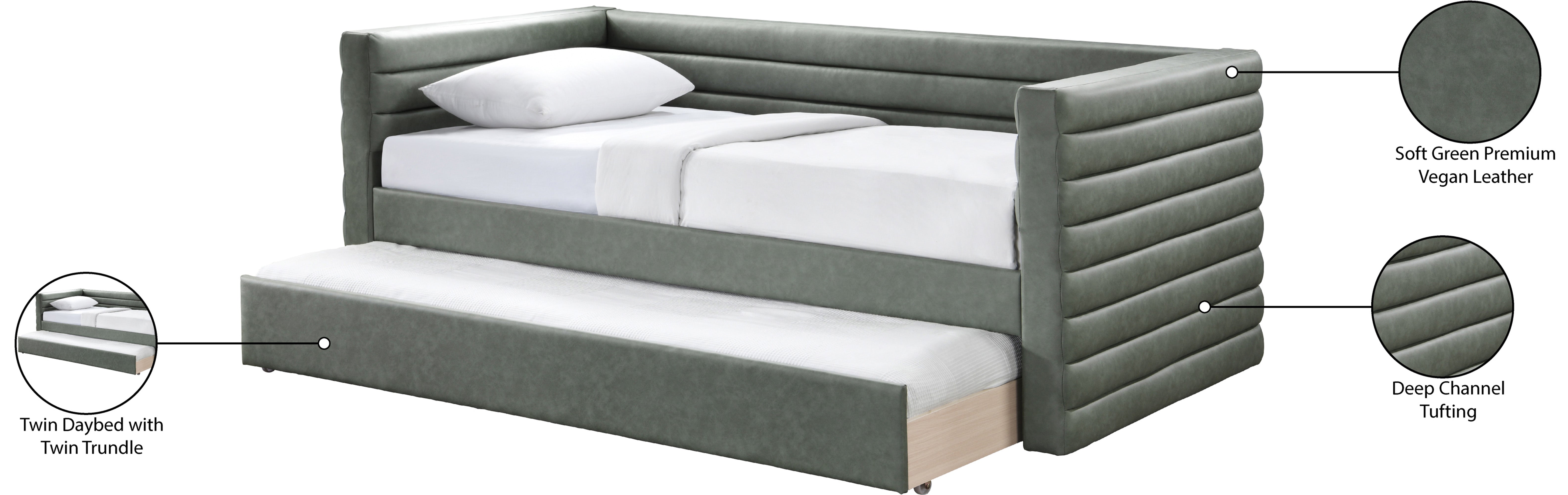 Beverly Vegan Leather Daybed - Modern Faux Leather Sofa Bed for Living Room, Guest Room & Small Spaces | Comfortable Sleeper Couch with Premium PU Leather
