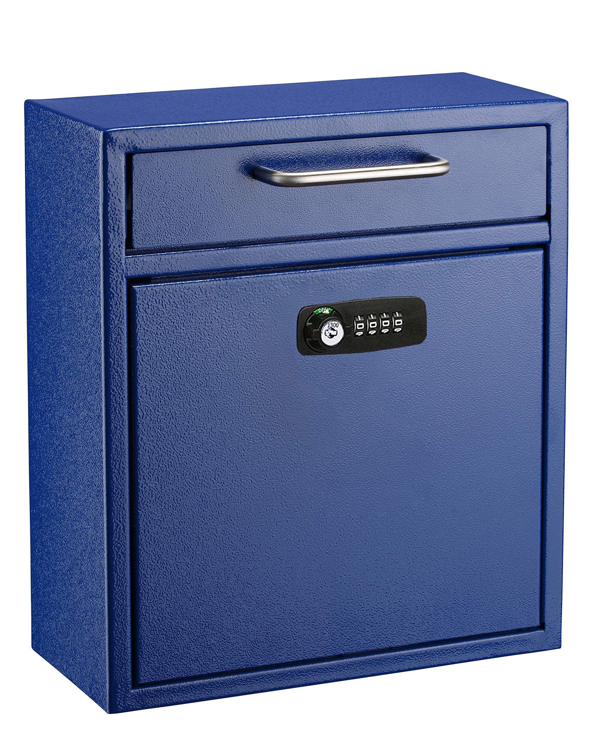 AdirOffice Ultimate Wall-Mounted Mailbox with Key Lock - Secure Drop Box for Mail, Packages & Payments - Durable Weatherproof Outdoor Mail Slot - Perfect for Home, Office & After-Hours Deposits (Medium, Blue)