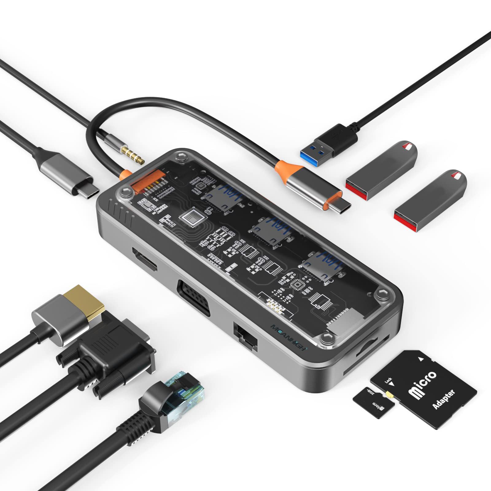 10-in-1 USB C Docking Station with Dual HDMI 4K, VGA, 3 USB Ports, SD/TF Card Reader, 3.5mm Audio, 100W PD & Ethernet - Universal Multiport Adapter for MacBook Pro/Air, Dell, HP & Windows Laptops - Perfect for Home Office, Remote Work & Multi-Monitor Setup (1 Pack, Gray)