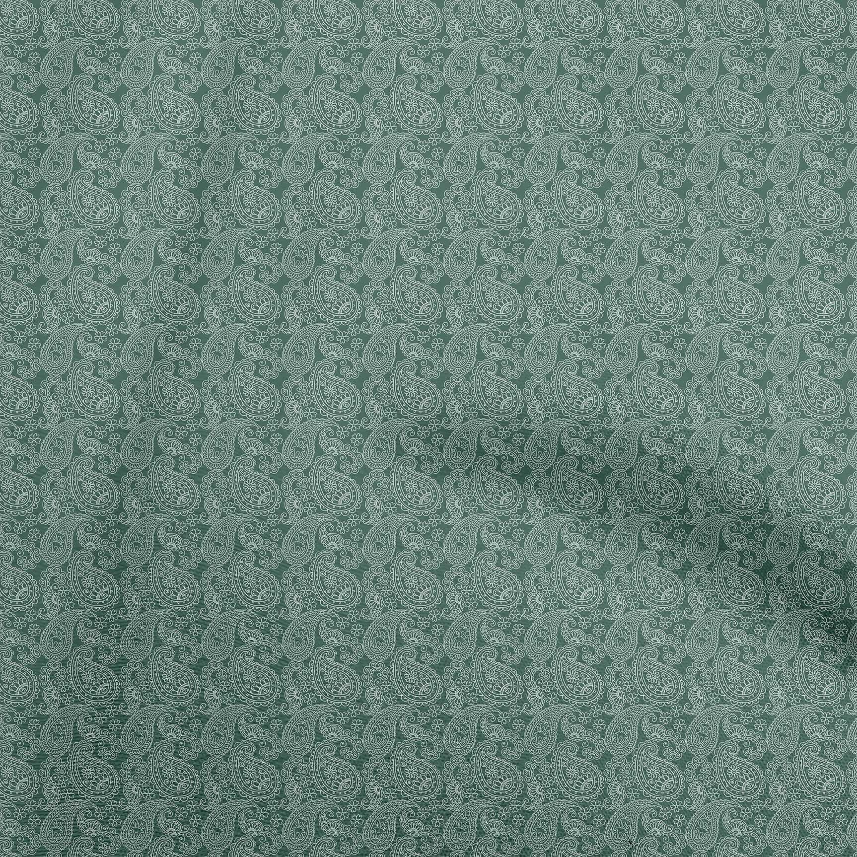 oneOone Teal Green Polyester Spandex Paisley Print Fabric - 56 Inch Wide for DIY Clothing, Quilting & Crafts | Perfect for Asian-Inspired Apparel, Home Decor & Sewing Projects