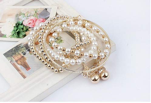 Ochoos European Style Multilayer Coin & Eiffel Tower Bracelet Set for Women - Trendy Beaded Star Tassel Bangles in Gold Metal - Perfect for Parties, Dating & Everyday Fashion Accessories