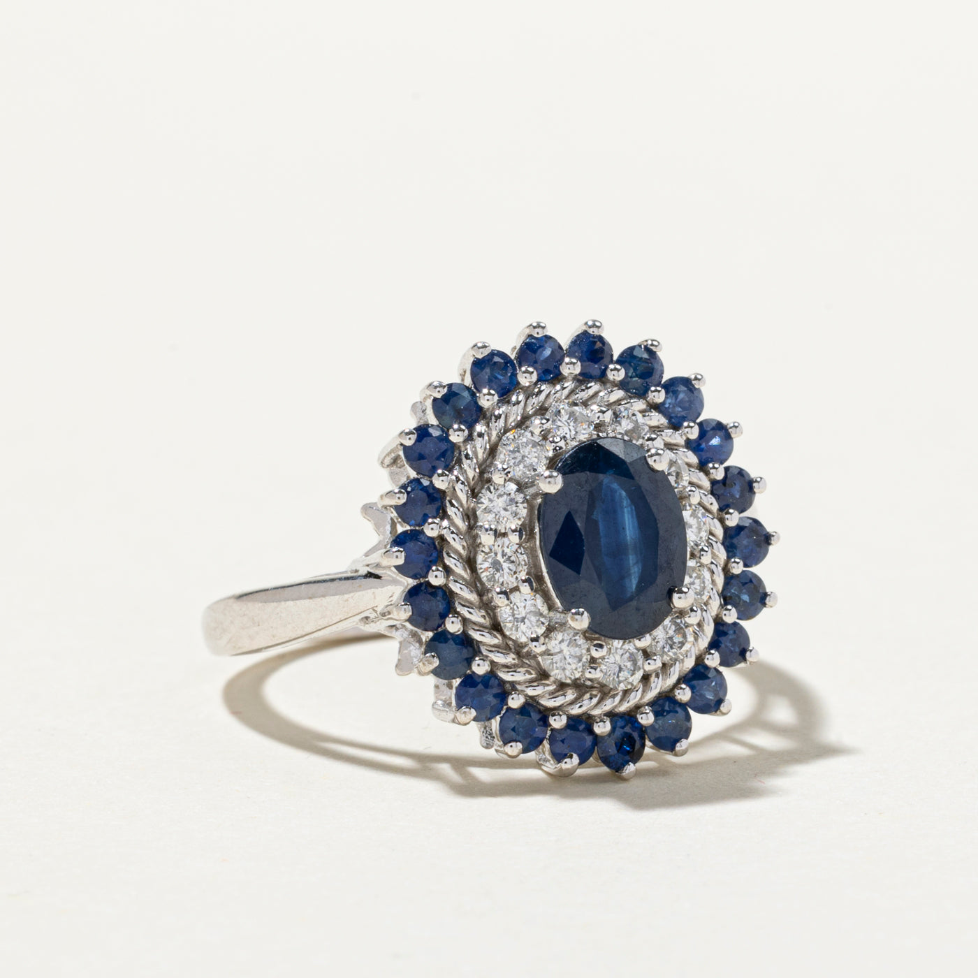 2.57ctw Sapphire & Diamond Floral Cocktail Ring for Women | Size 9.75 | Elegant Party & Evening Wear Jewelry | 0.045ctw Diamond Accents | Perfect for Weddings, Anniversaries & Special Occasions