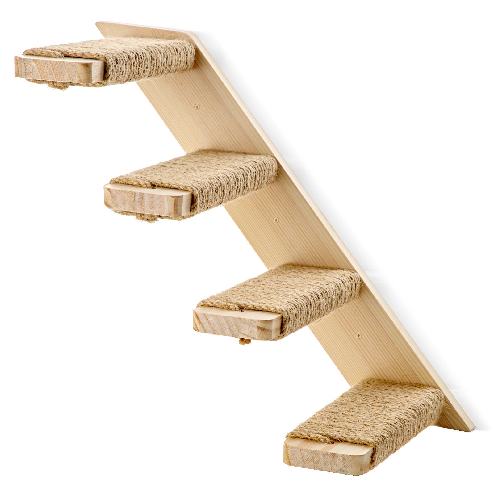 1 Pack 4-Step Cat Wall Shelves with Sisal Rope - Sturdy Cat Wall Steps & Climbing Tree Accessories, Large Size, Brown-White - Perfect for Indoor Cat Play & Exercise