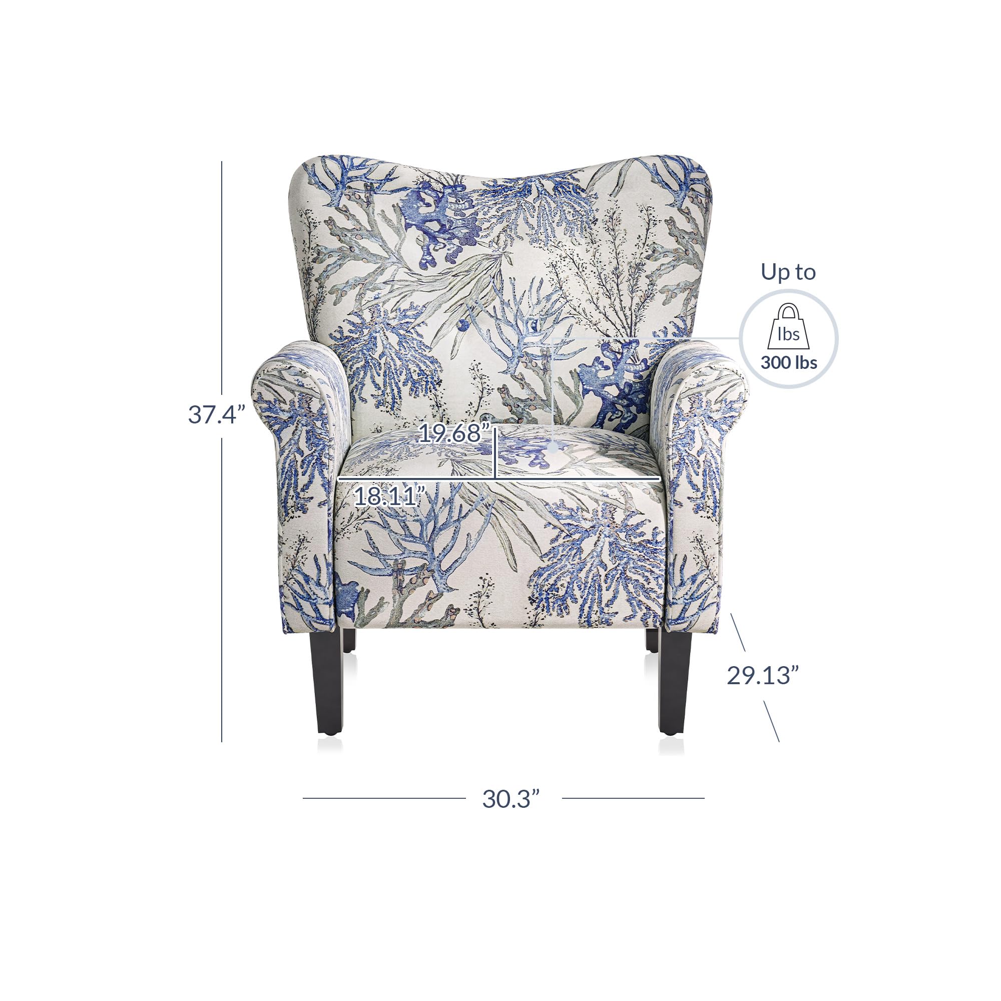 BELLEZE Modern Accent Chair with High Back & Wooden Legs - Blue Coral Upholstered Wingback Armchair for Living Room, Bedroom, Office | Comfortable Linen Fabric & Padded Armrests for Relaxing, Reading & Home Decor
