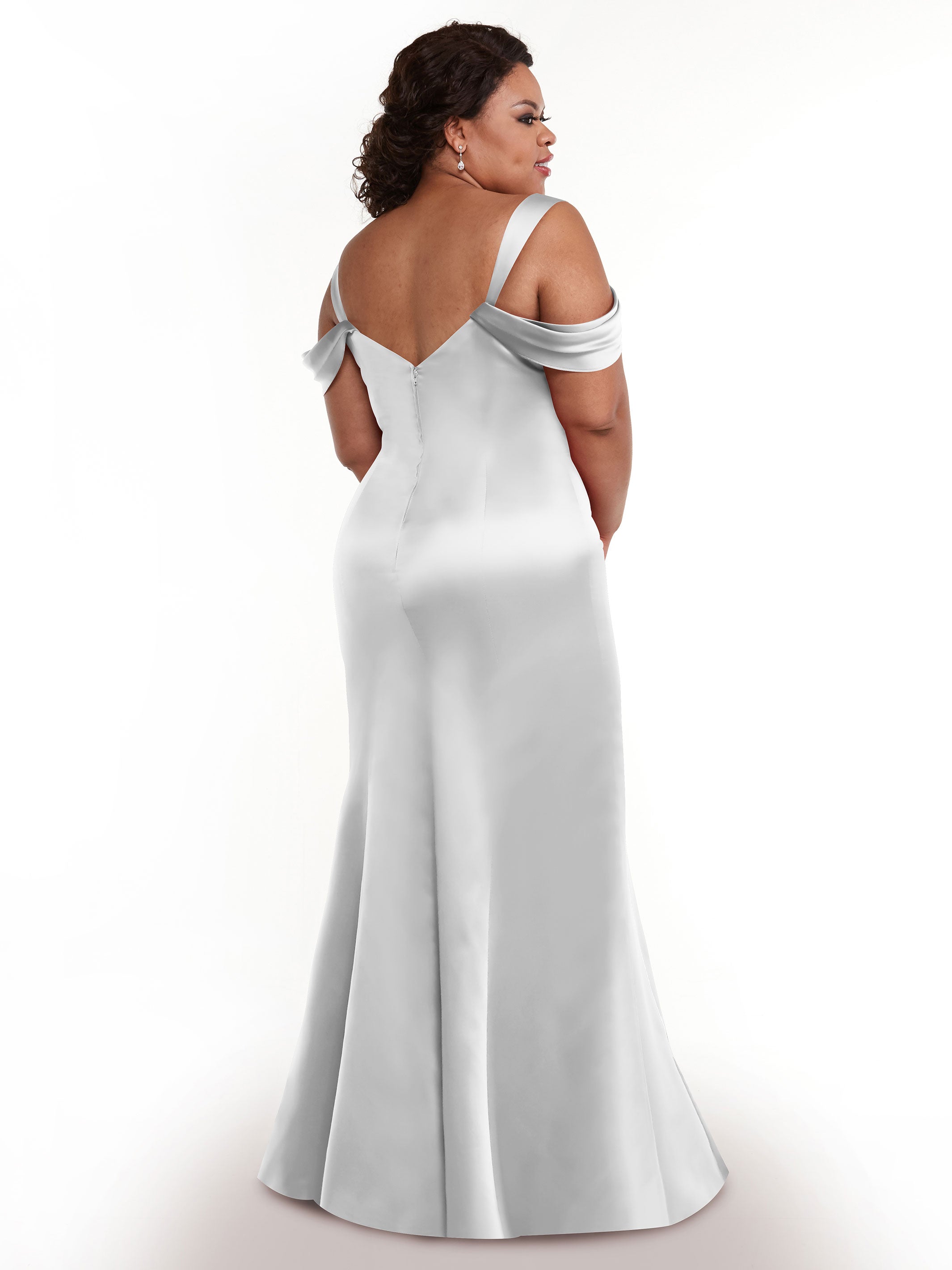 Elegant 80151 Fitted Satin Bridesmaid Dress with Off-The-Shoulder Sleeves - Perfect for Weddings, Formal Events & Special Occasions