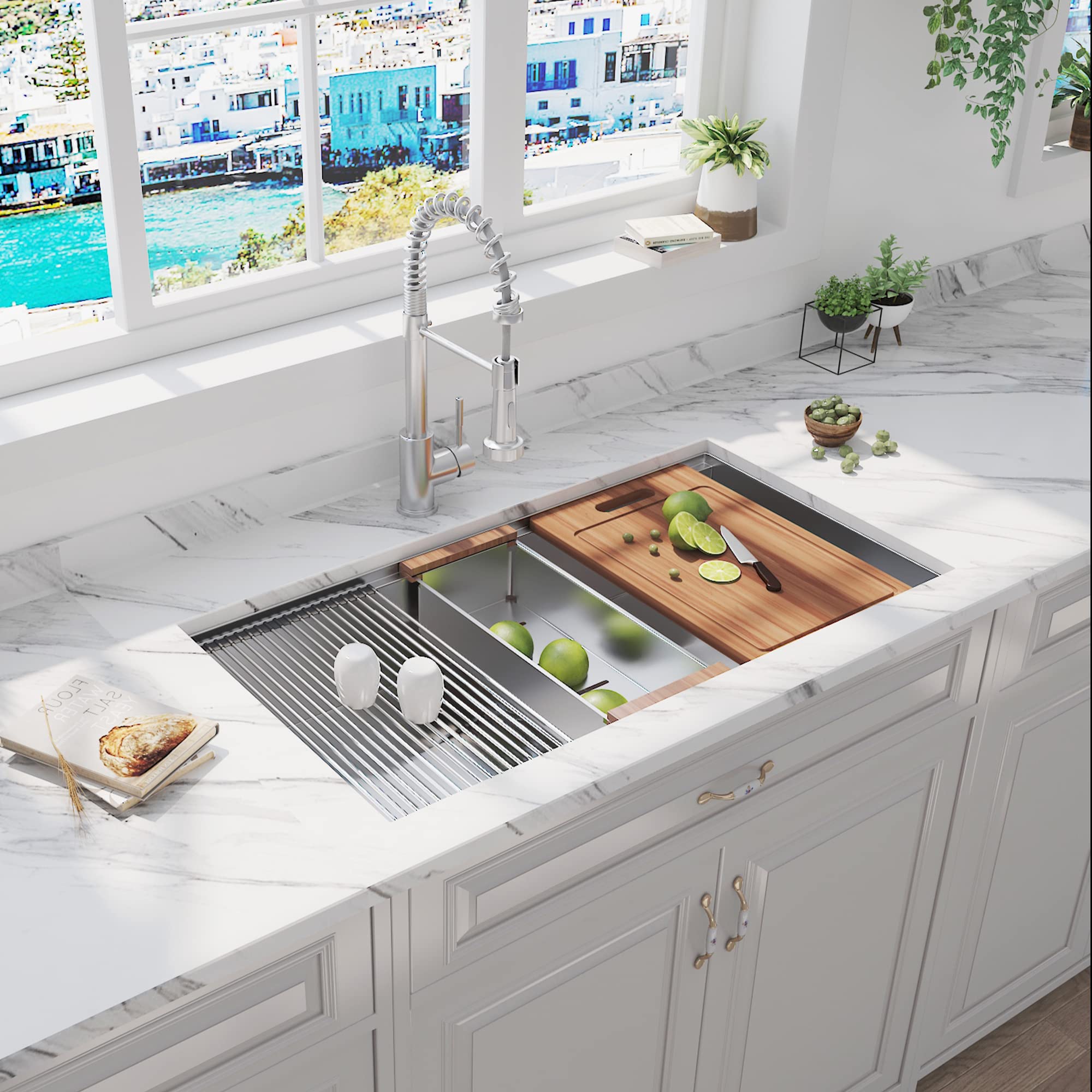 Hausinluck 30-inch Undermount Stainless Steel Kitchen Sink - 18 Gauge Single Bowl Workstation Sink with Integrated Ledge & Accessories (5-Pack) - Perfect for Modern Kitchens, Restaurants, and Commercial Food Prep Areas