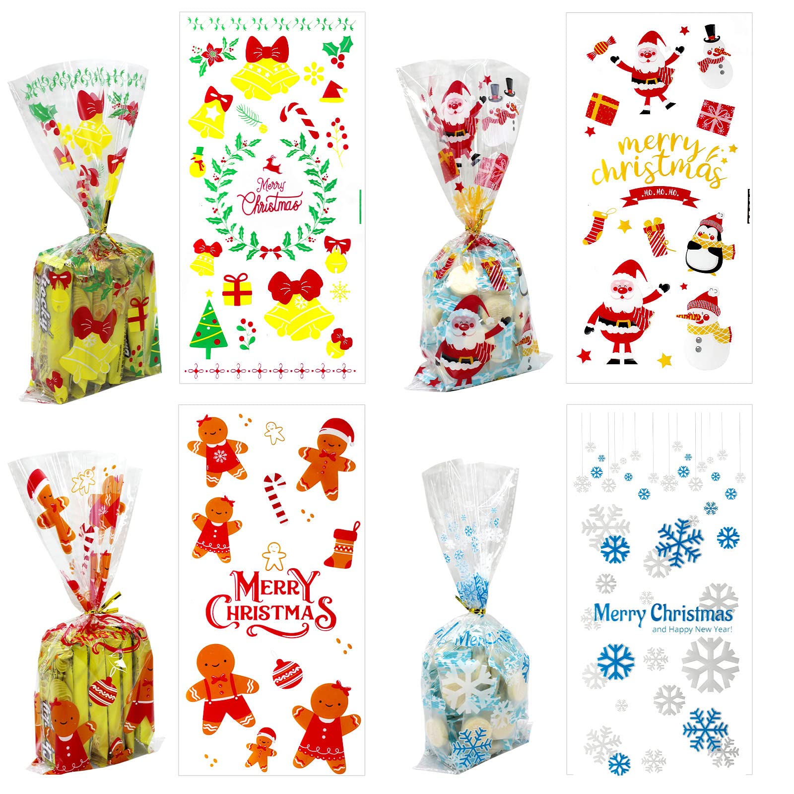 ZMCINER 120PCS Christmas Cellophane Candy Bags with Twist Ties - Holiday Party Favor Supplies for Christmas Treats, Gifts & Candy Storage | Perfect for Christmas Parties, Gift Wrapping & Holiday Celebrations