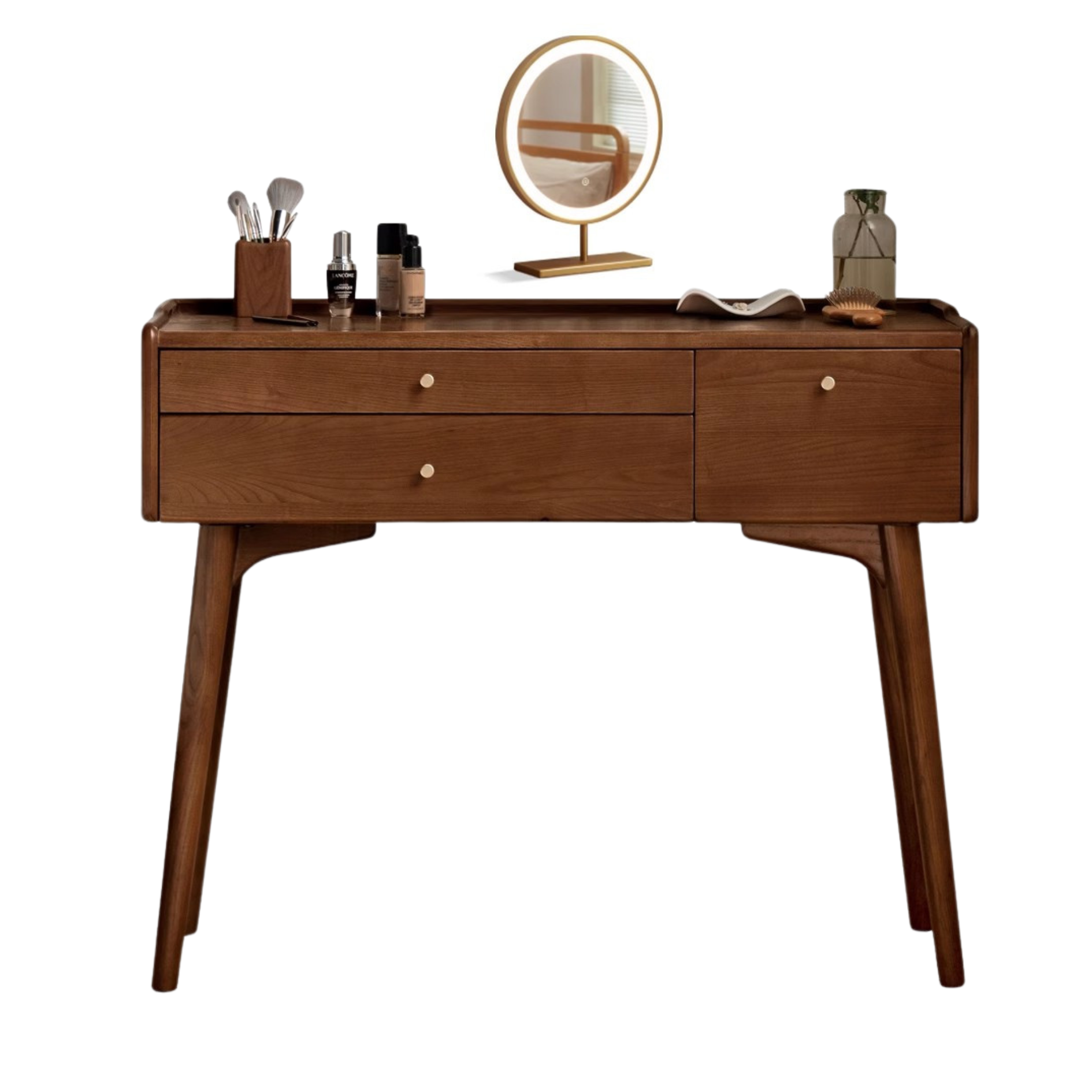 Premium Black Walnut & Ash Solid Wood Dressing Table - Elegant Vanity Desk with Mirror for Bedroom, Bathroom & Makeup Area | Natural Wood Finish, Spacious Storage & Durable Construction