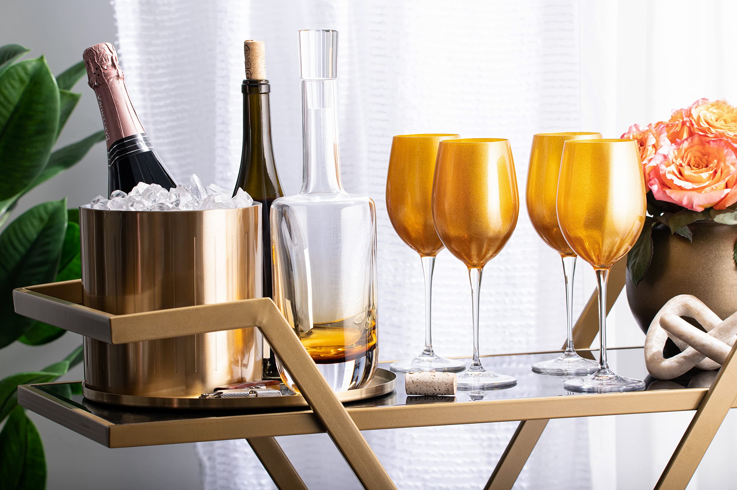 Premium Barski Goblet Set of 6 - 18oz Elegant Gold-Decorated Crystal Stemware for Red Wine & Water - European Made Glassware for Fine Dining, Wedding Gifts & Home Entertaining