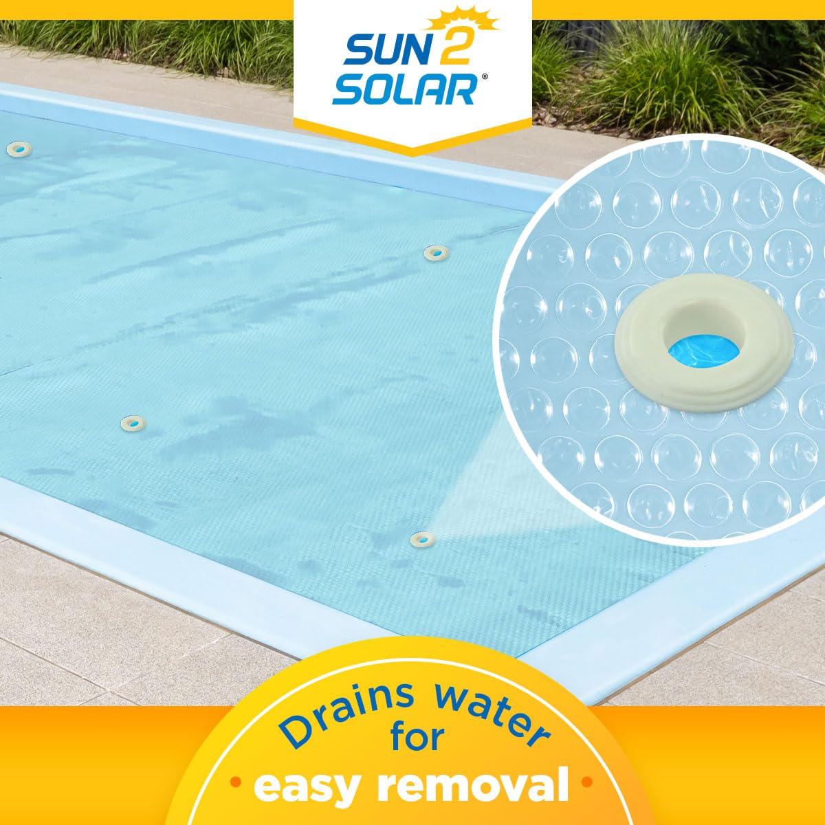 Sun2Solar Clear 15 ft x 30 ft Rectangle Pool Solar Cover | 1200 Series | Heat Retaining Solar Blanket for Inground & Above Ground Pools | 6 Heavy-Duty Grommets | Energy Efficient Swimming Pool Heater for Backyard, Summer, Family Use